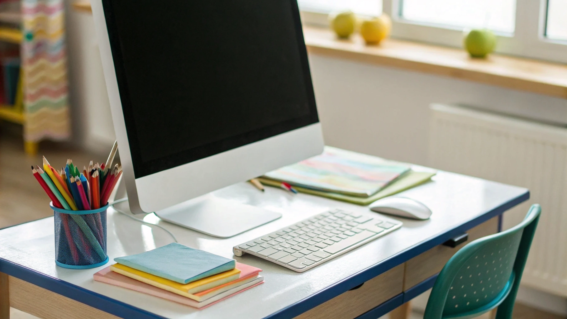 Рабочее место школьника с iMac 24″ и аккуратным столом