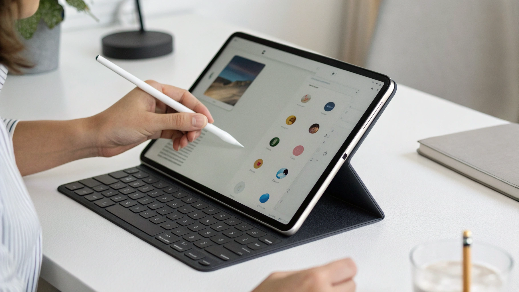 Использование Apple Pencil Pro на iPad Air в рабочем сценарии