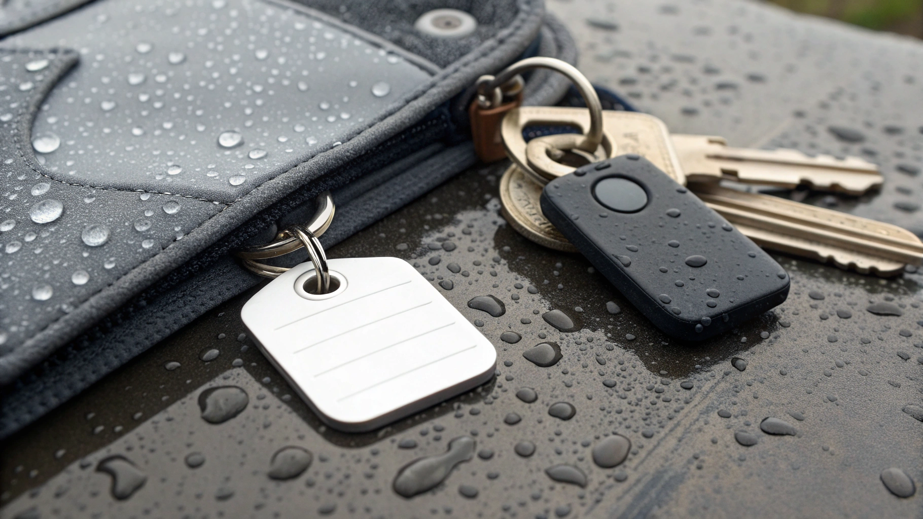 Трекер на связке ключей и багажной бирке в защитном держателе