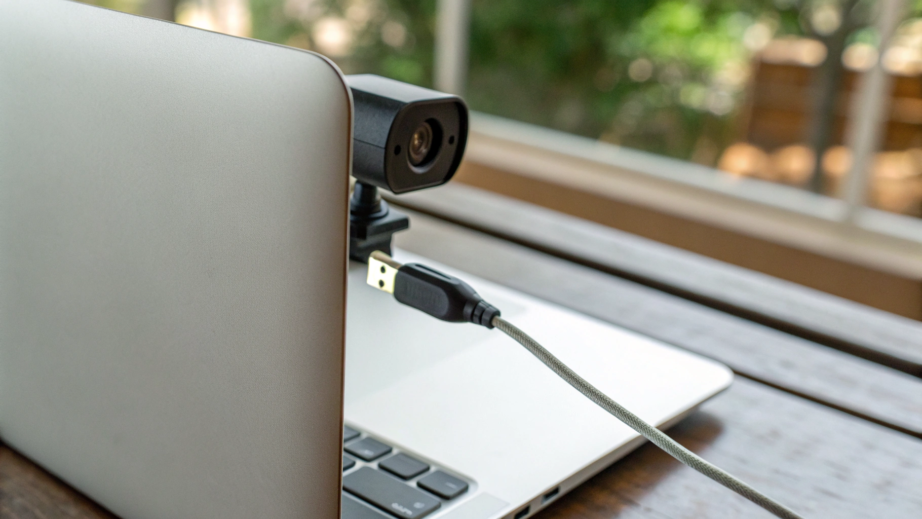 Крепление веб‑камеры на крышке MacBook и кабель USB‑C