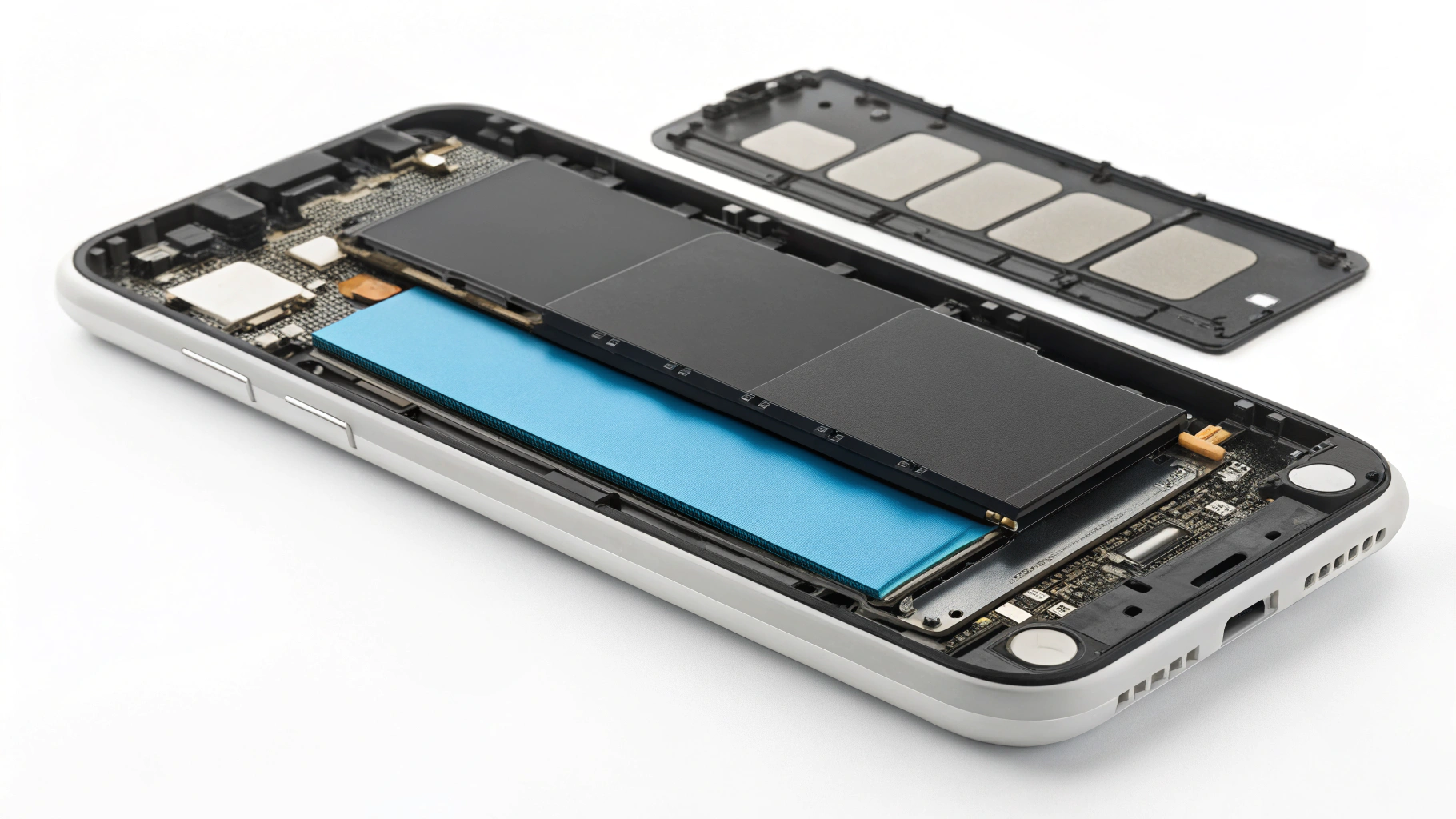 Схема многослойной stacked‑батареи в смартфоне