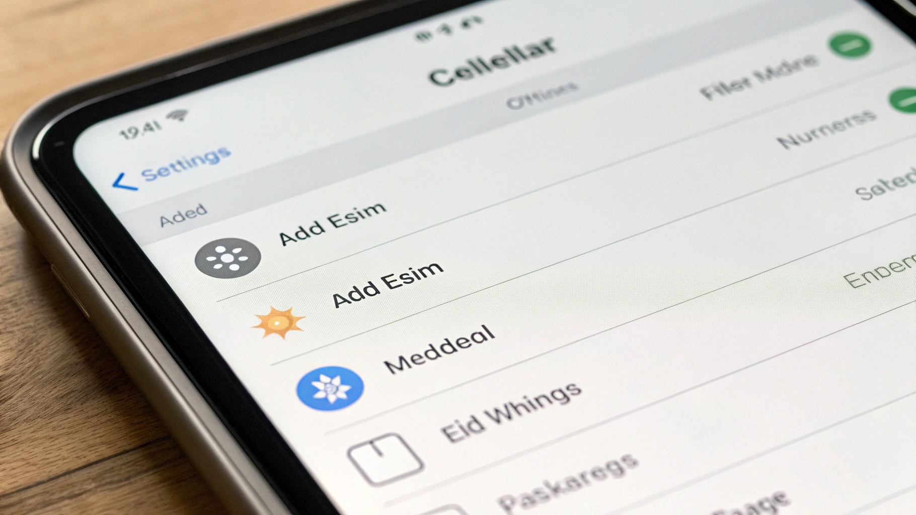 Экран iPad с разделом «Сотовая связь» и номером EID