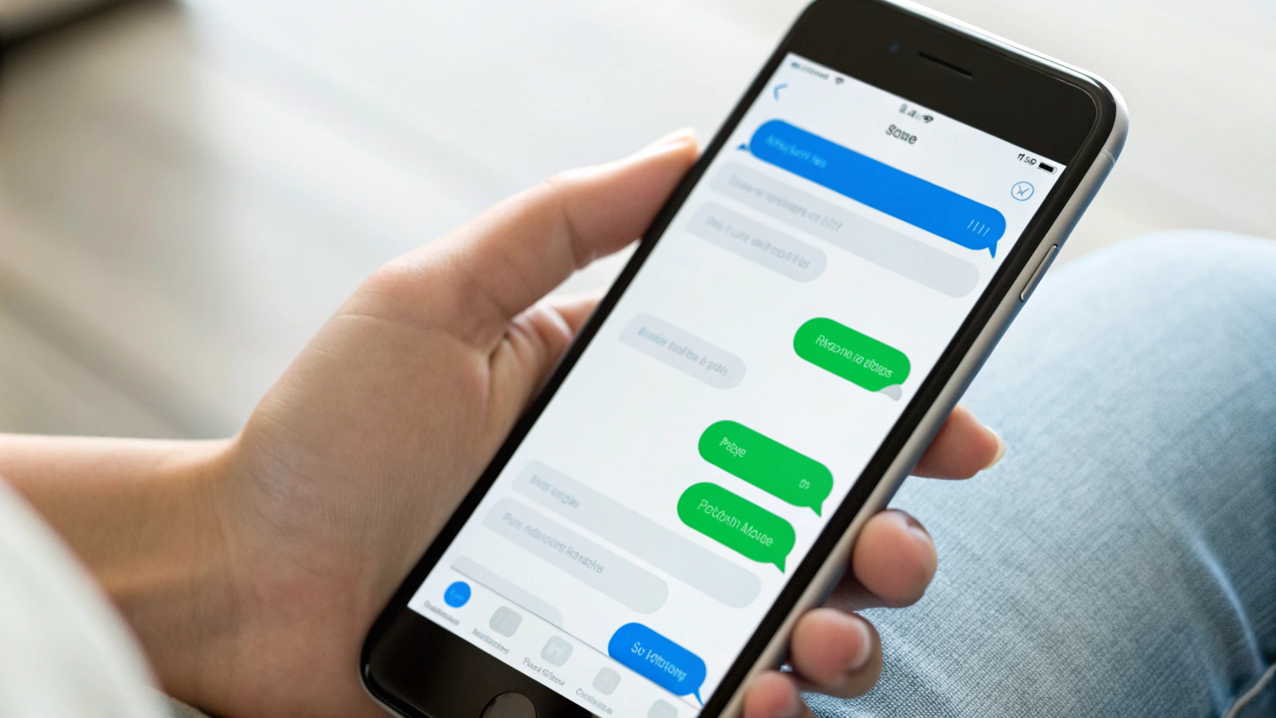 Экран чата iPhone: iMessage и RCS, переключатель линии в шапке