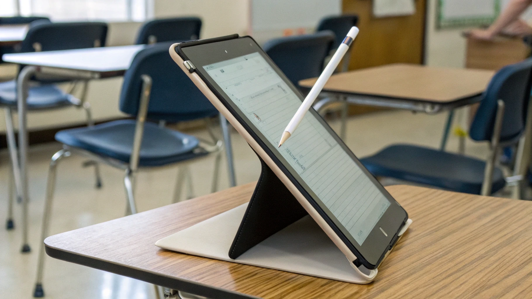 Apple Pencil и iPad на подставке во время рукописных конспектов