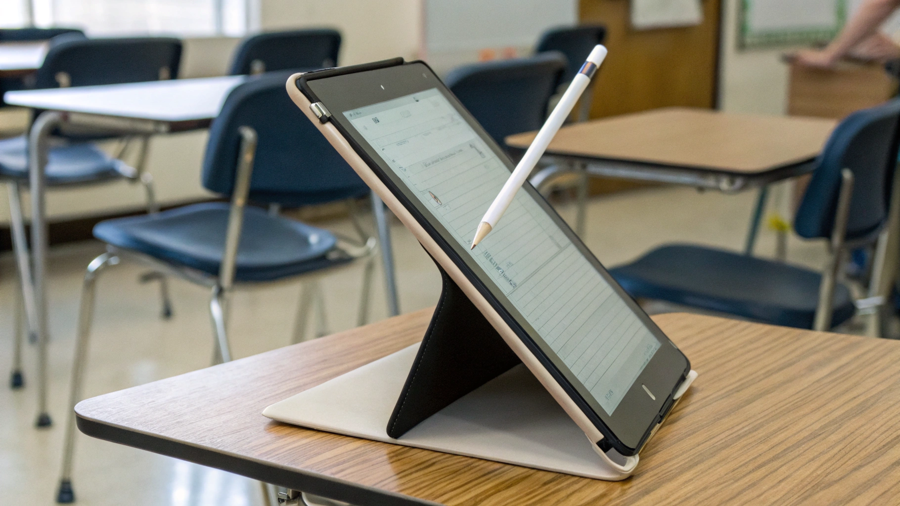 Apple Pencil и iPad на подставке во время рукописных конспектов