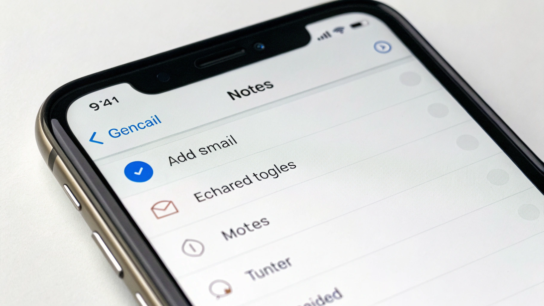 Добавление аккаунта Gmail на iPhone с включённым переключателем «Заметки»