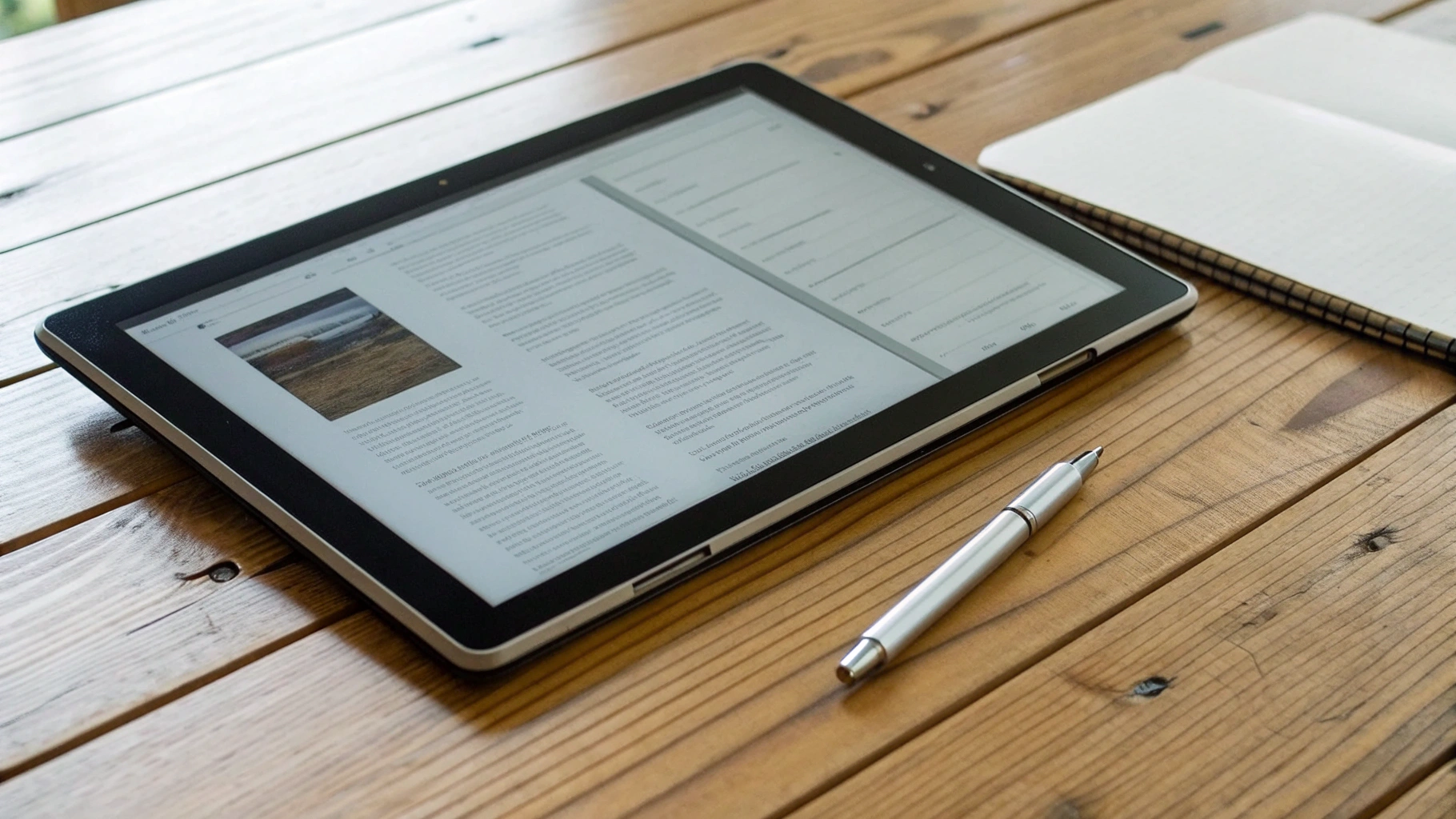 11‑дюймовый планшет Samsung на столе: разделенный экран с PDF и заметками, рядом S Pen