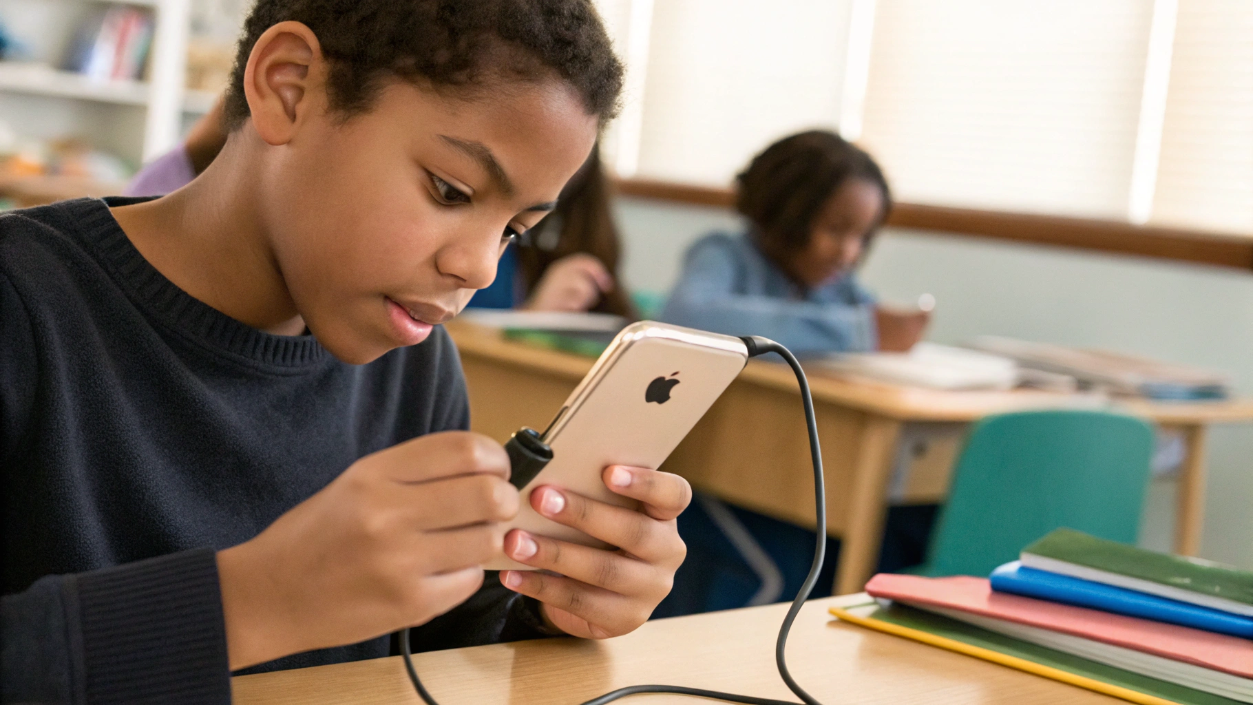 Подключение петличного микрофона USB‑C к iPhone в аудитории