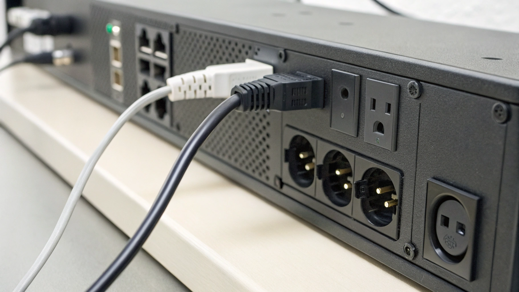 Задняя панель ИБП с розетками IEC/Schuko и USB, подключённая к NAS