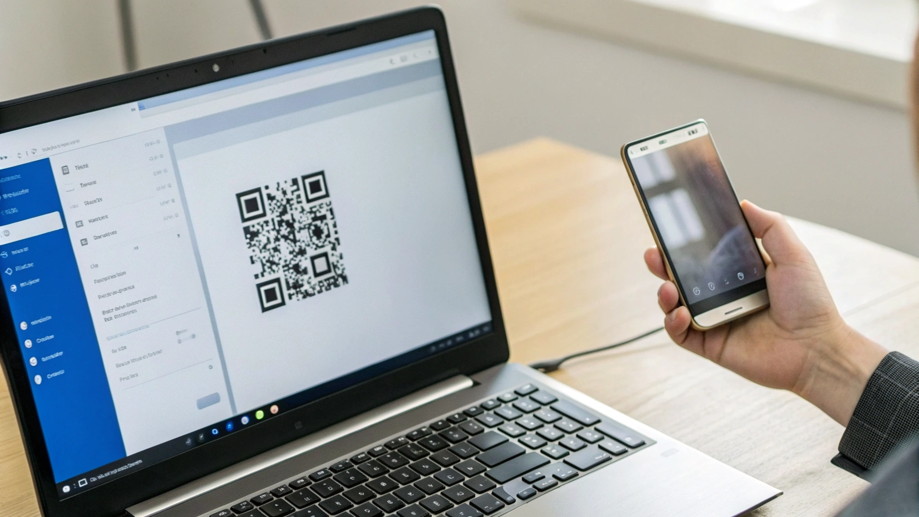 Подключение Link to Windows через QR‑код на ПК и смартфоне Samsung