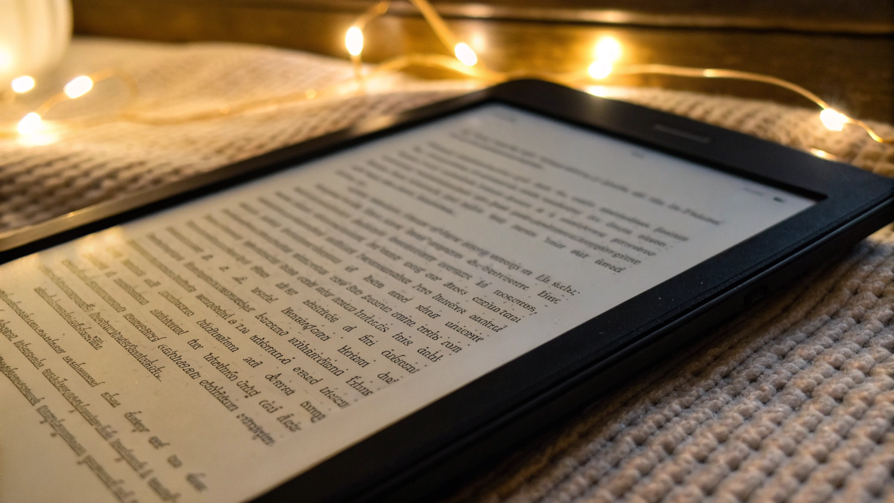 Экран ридера с тёплой фронтальной подсветкой крупным планом