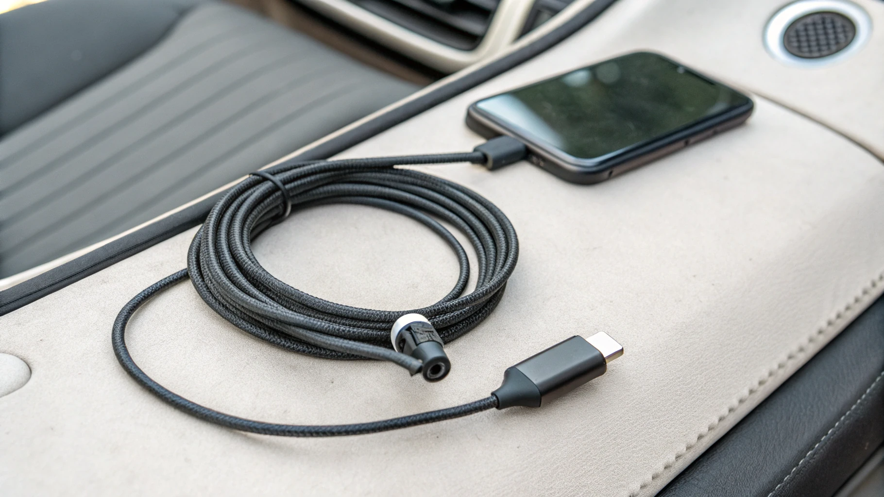 Ферритовый фильтр на кабеле USB‑C у автозарядки для снижения помех
