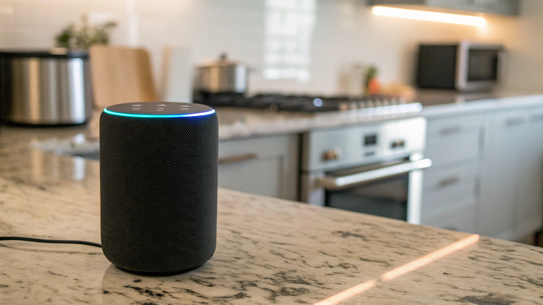 HomePod mini выполняет голосовую команду на кухне