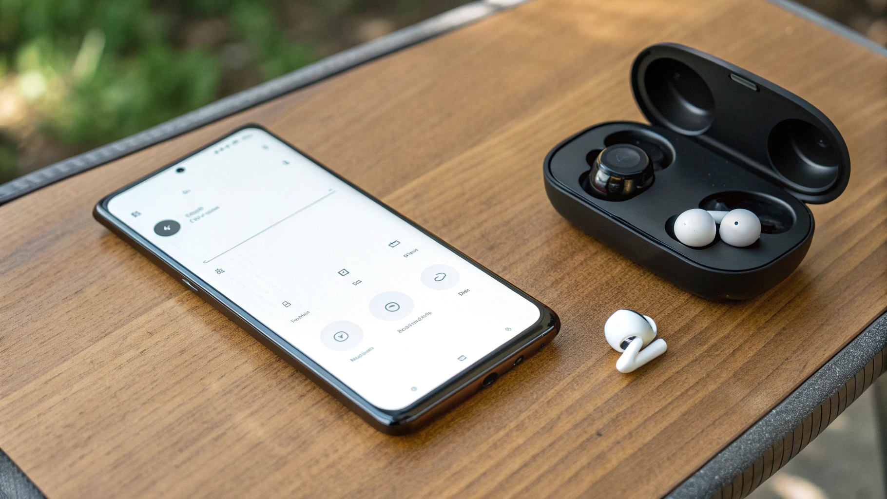 Экран смартфона с опциями LE Audio и LC3, рядом Galaxy Buds 4