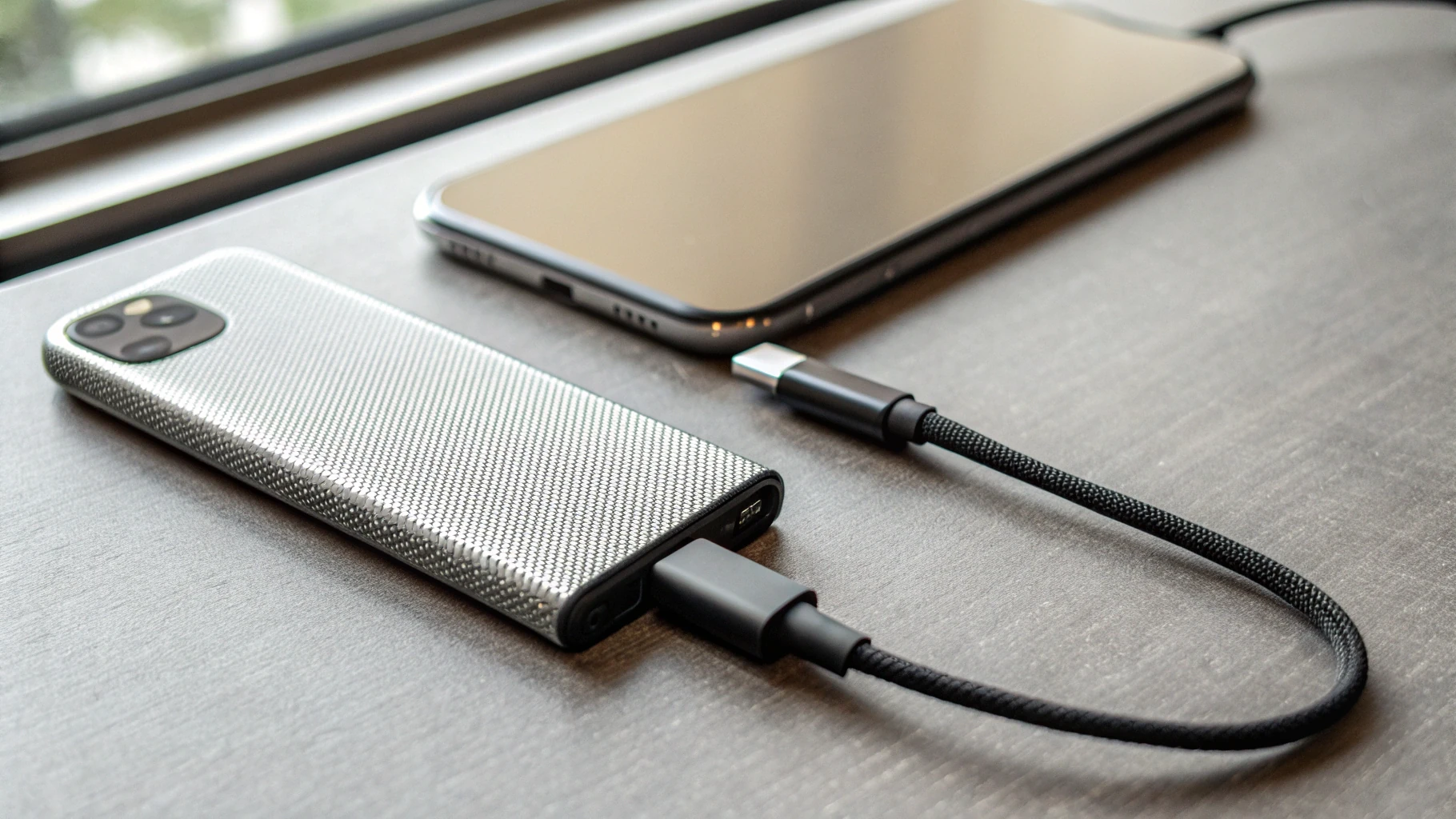 Качественный кабель USB‑C 10 Гбит/с и портативный SSD рядом с iPhone