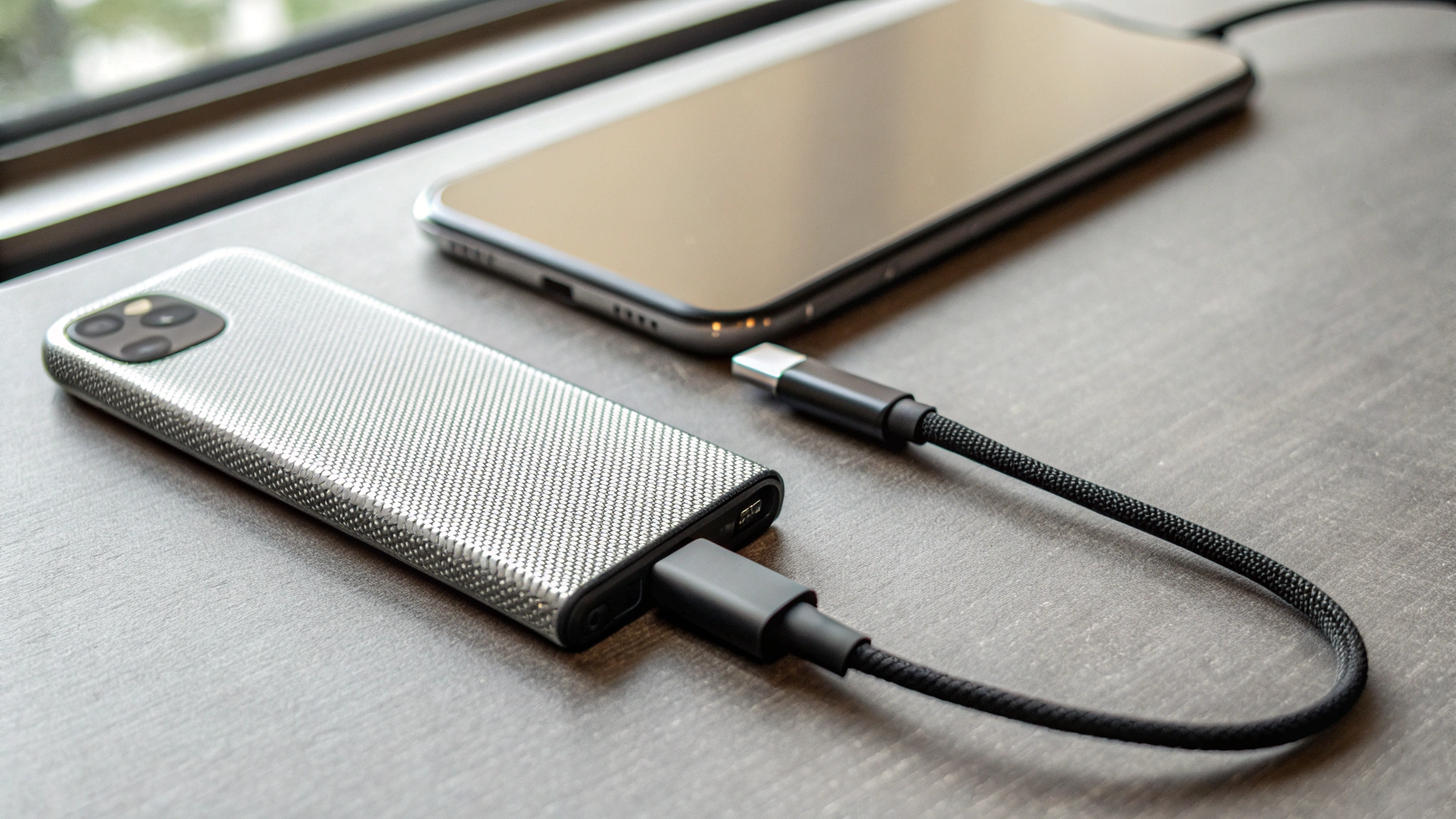 Качественный кабель USB‑C 10 Гбит/с и портативный SSD рядом с iPhone