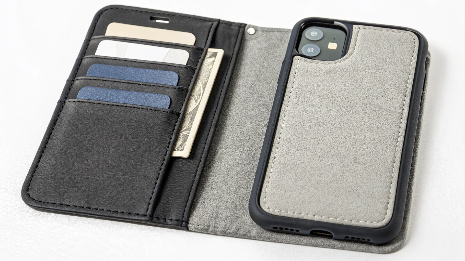 Открытый чехол‑книжка для iPhone: слоты для карт и микрофибра