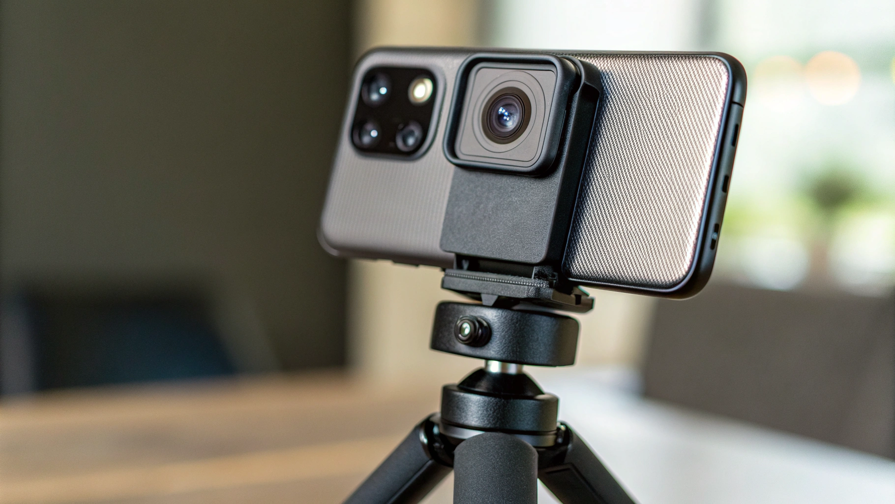 Блок камер Samsung с OIS крупным планом рядом с мини-штативом