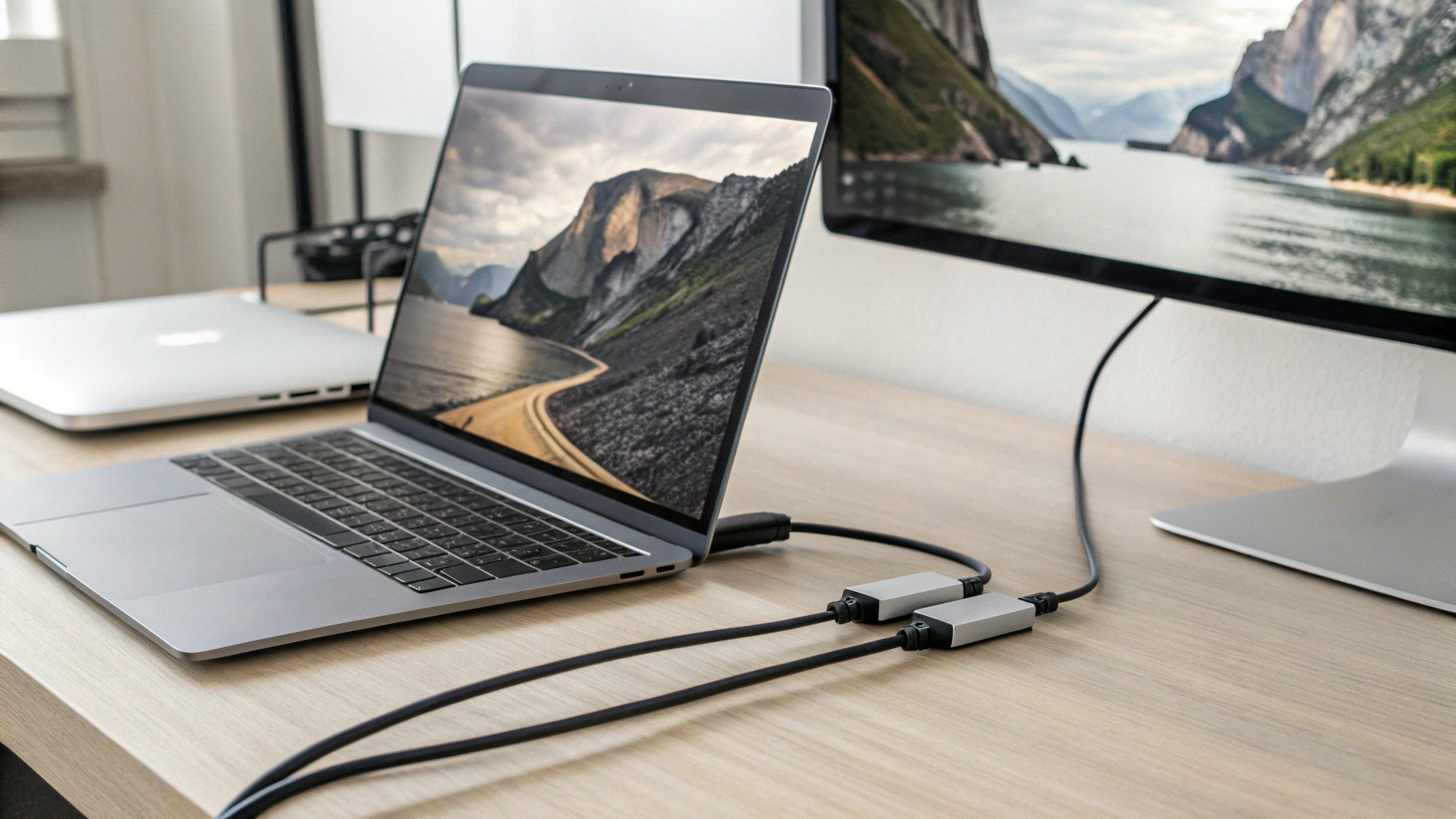 Кабель Thunderbolt 4 между ноутбуком, док‑станцией и 4K‑монитором