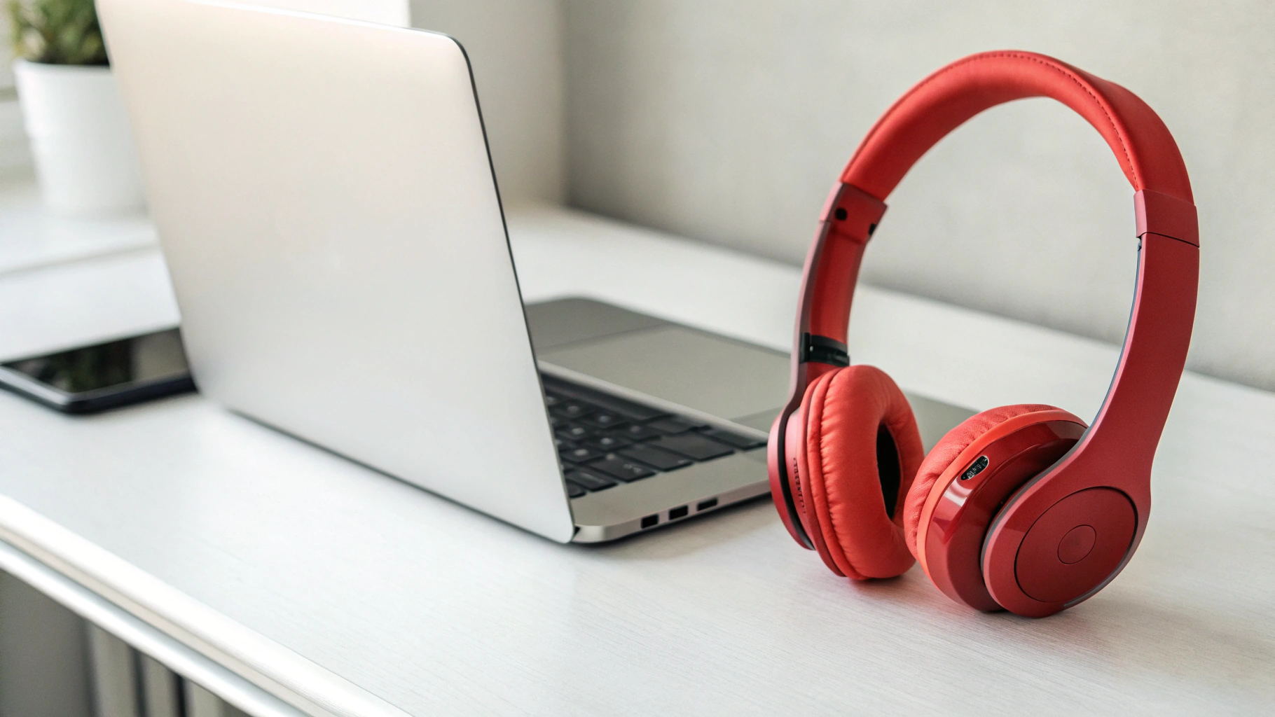 Beats Solo 4 на столе рядом с ноутбуком