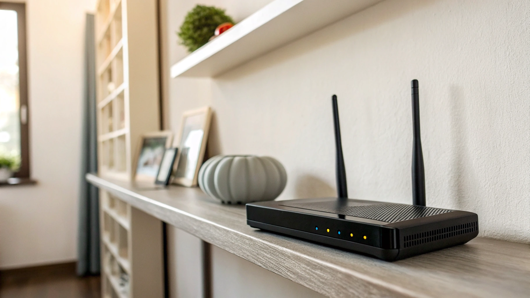 Сигнал Wi‑Fi 6 в коридорной планировке квартиры и роутер на полке