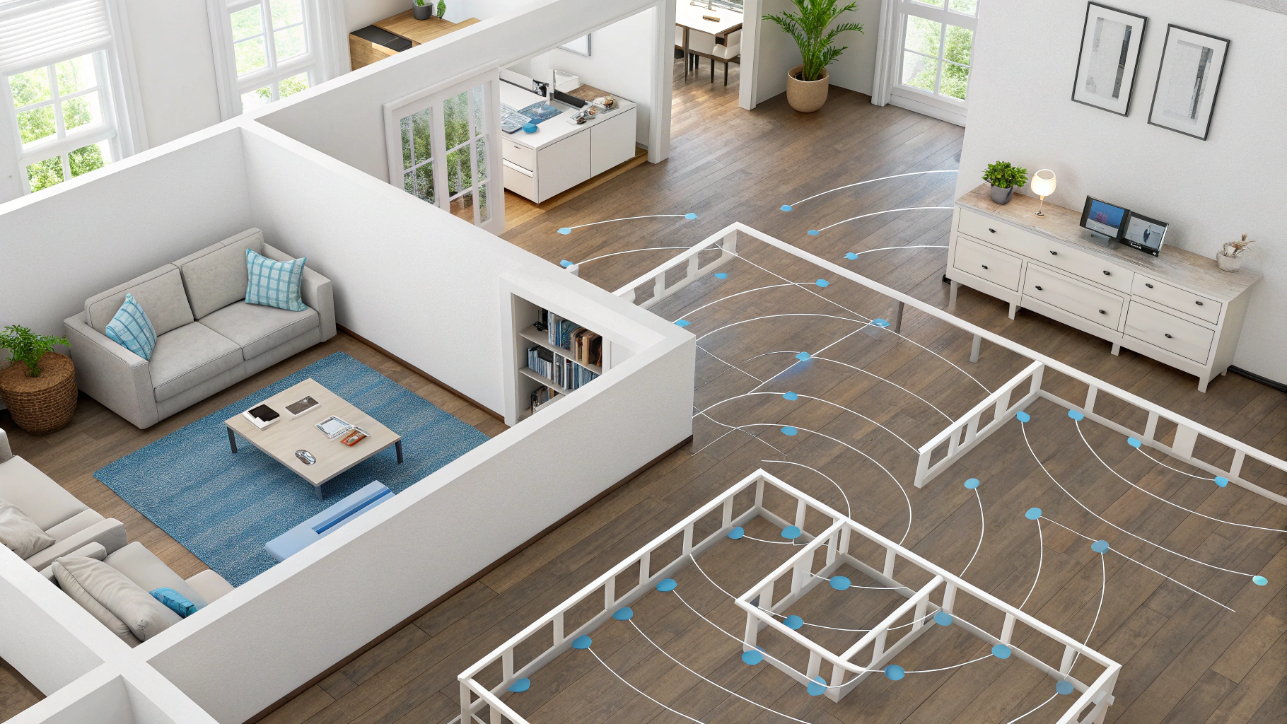 Два узла Mesh в 2‑комнатной квартире и схема покрытия