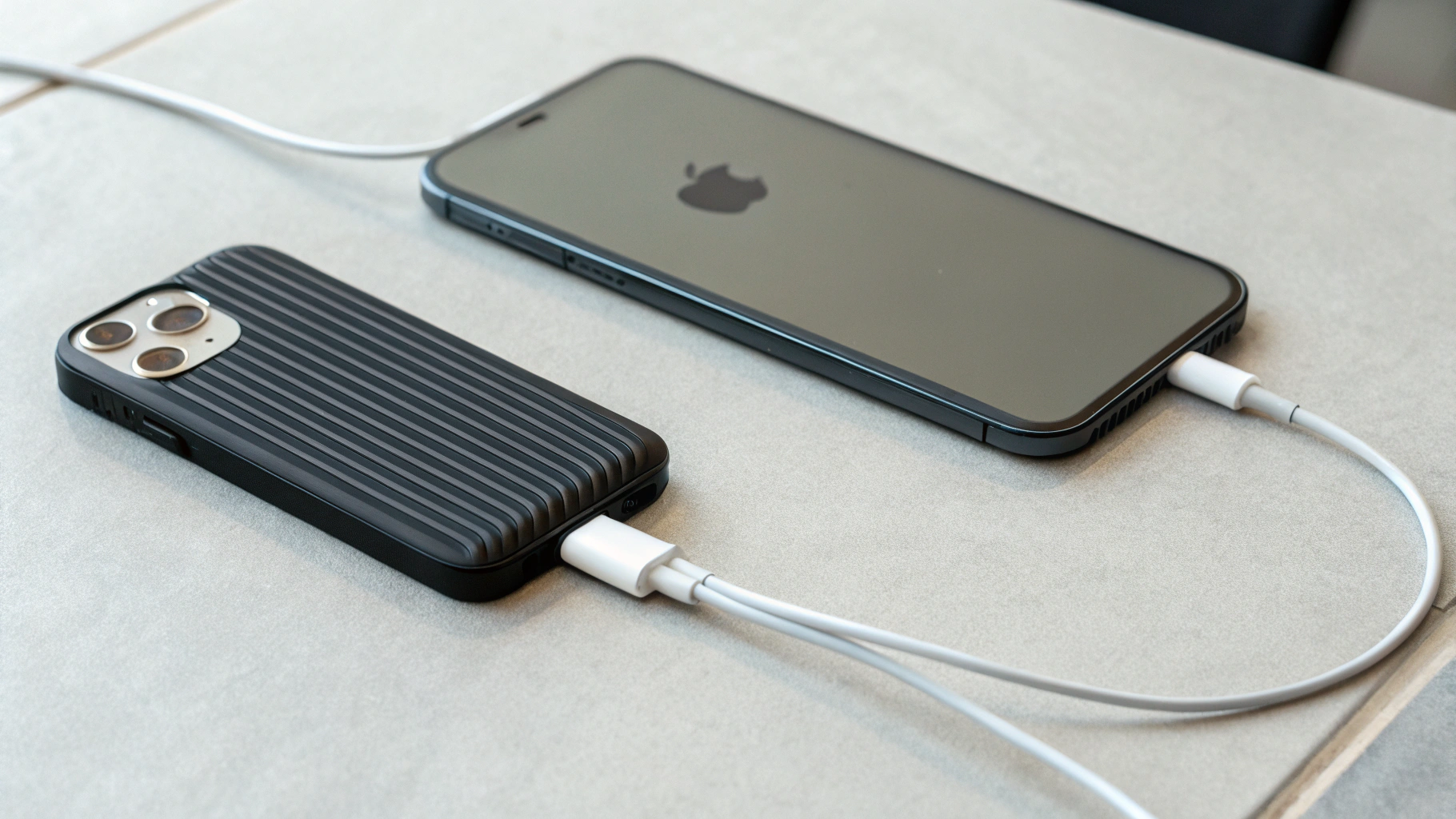 iPhone 17 на MagSafe и подключённый USB‑C SSD для быстрой передачи