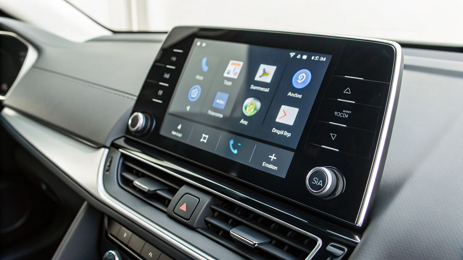 Интерфейс Android Auto с раскладкой плиток на экране автомобиля