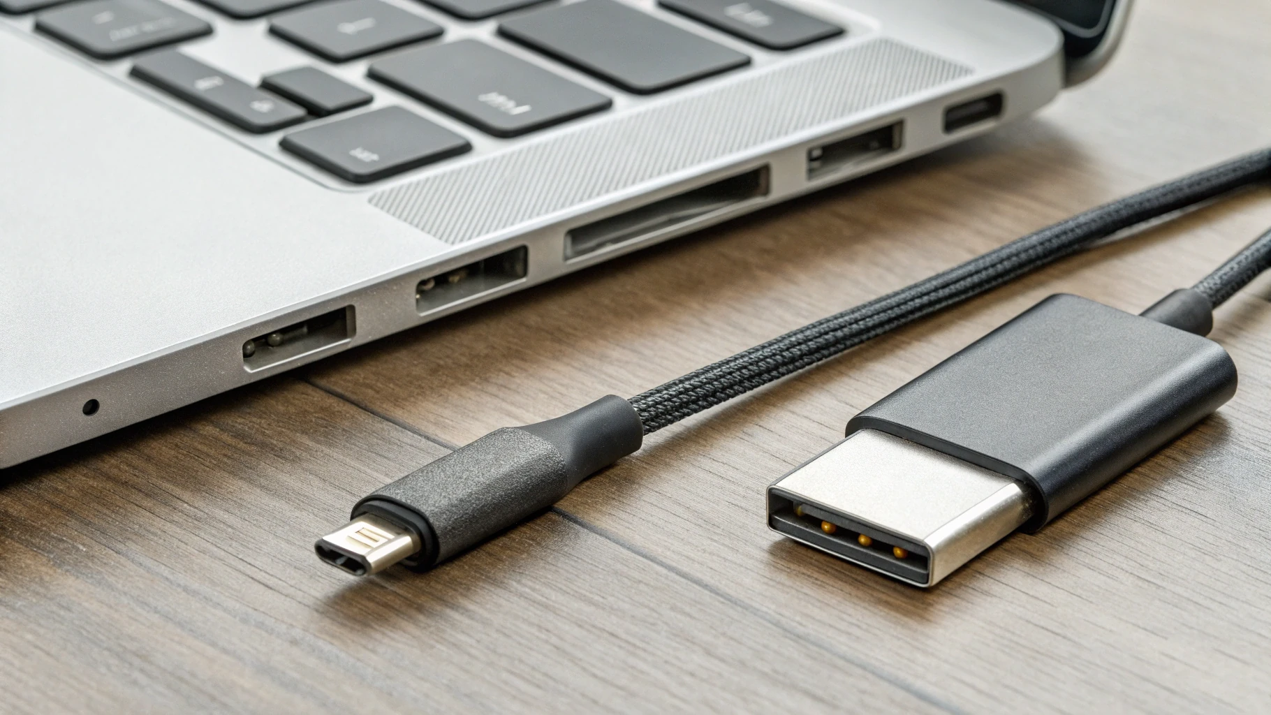 Кабель USB‑C 10 Гбит/с рядом с картой SD UHS‑II и компактным ридером