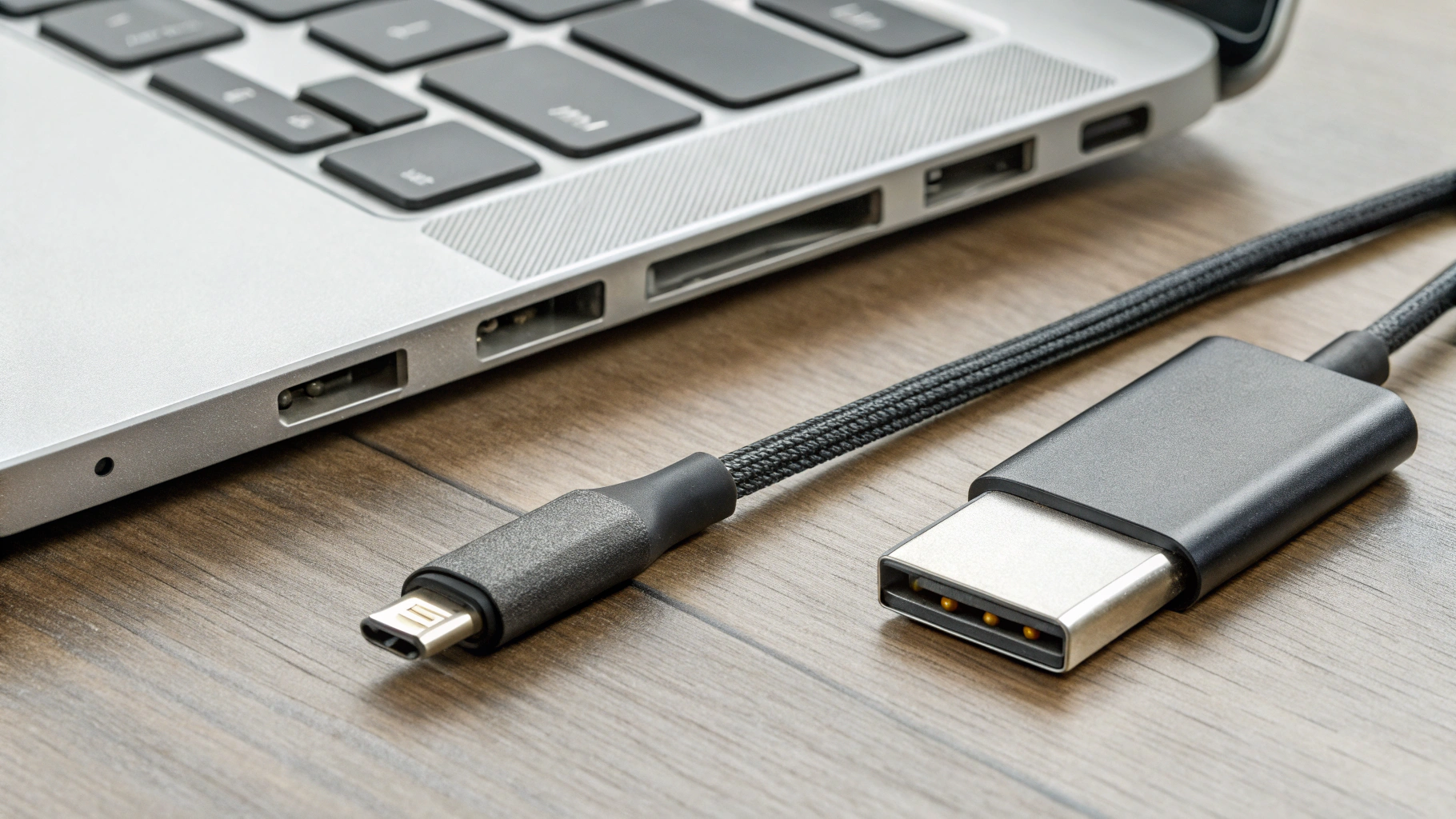 Кабель USB‑C 10 Гбит/с рядом с картой SD UHS‑II и компактным ридером