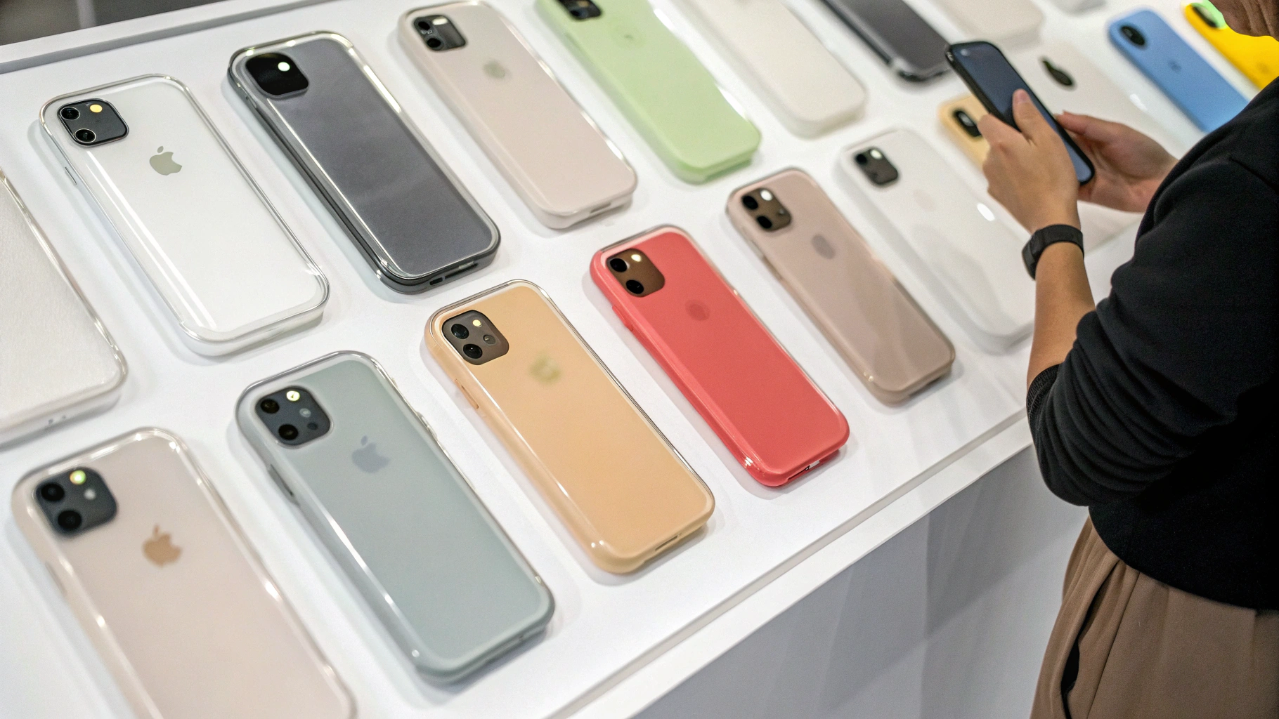 Сравнение нейтральных и ярких цветов iPhone с прозрачными и матовыми чехлами