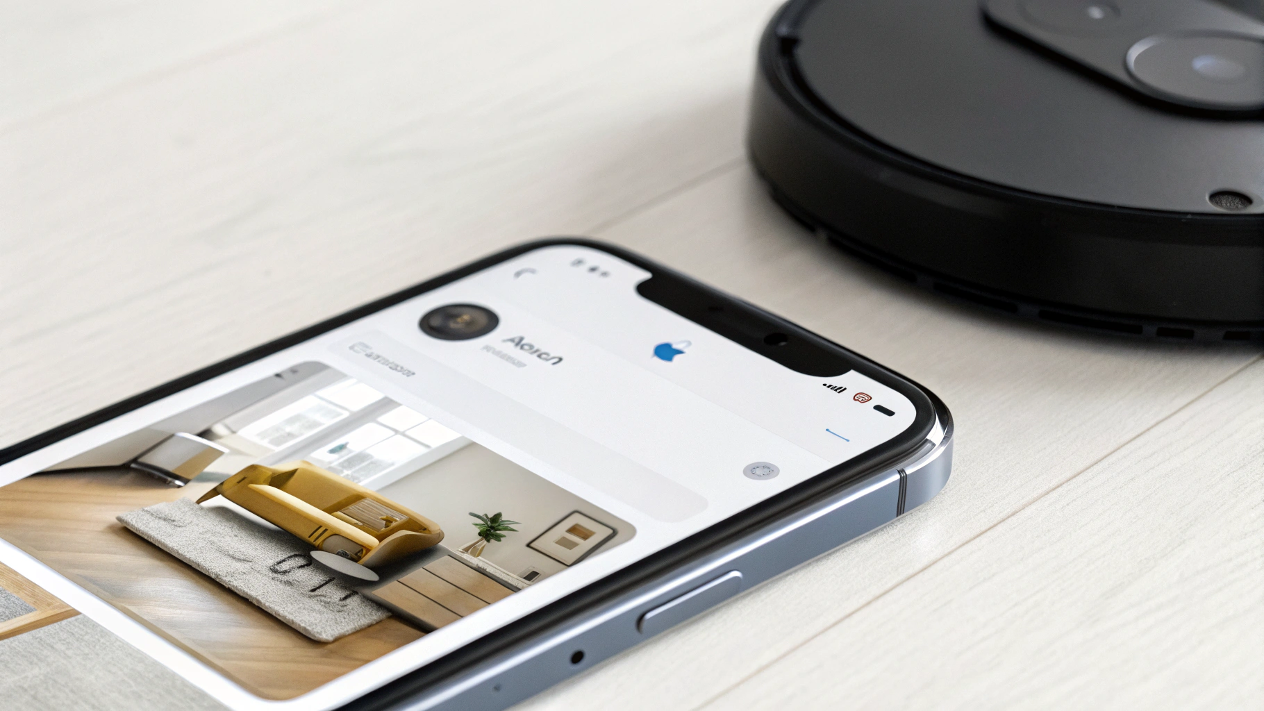 Экран приложения «Дом» с роботом‑пылесосом и значком Matter