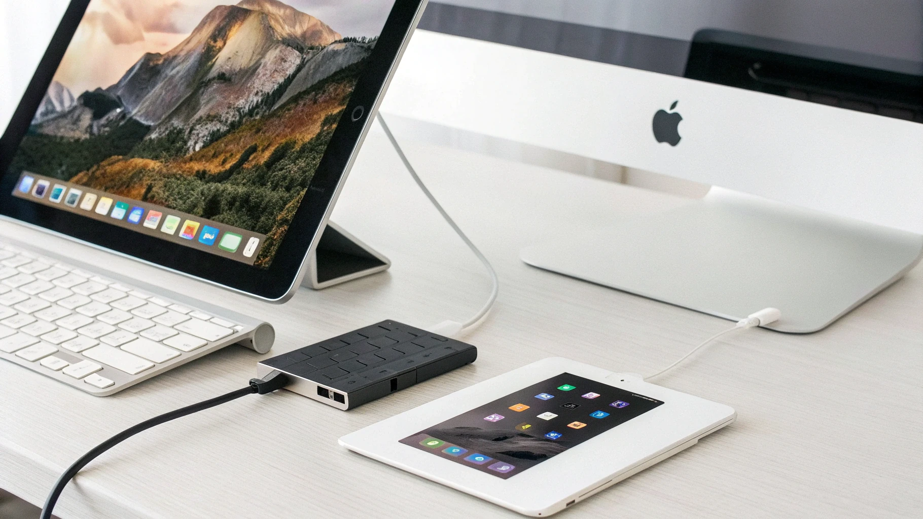 iPad с USB‑C хабом, внешним монитором и картой памяти