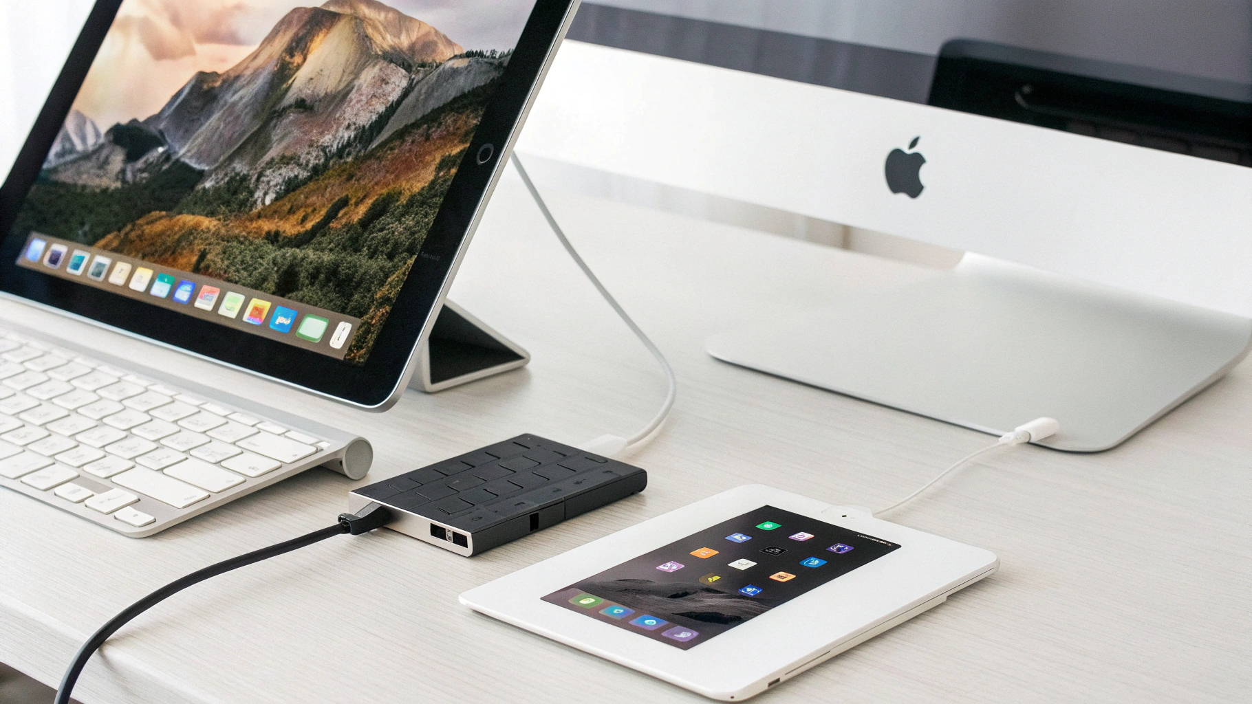 iPad с USB‑C хабом, внешним монитором и картой памяти