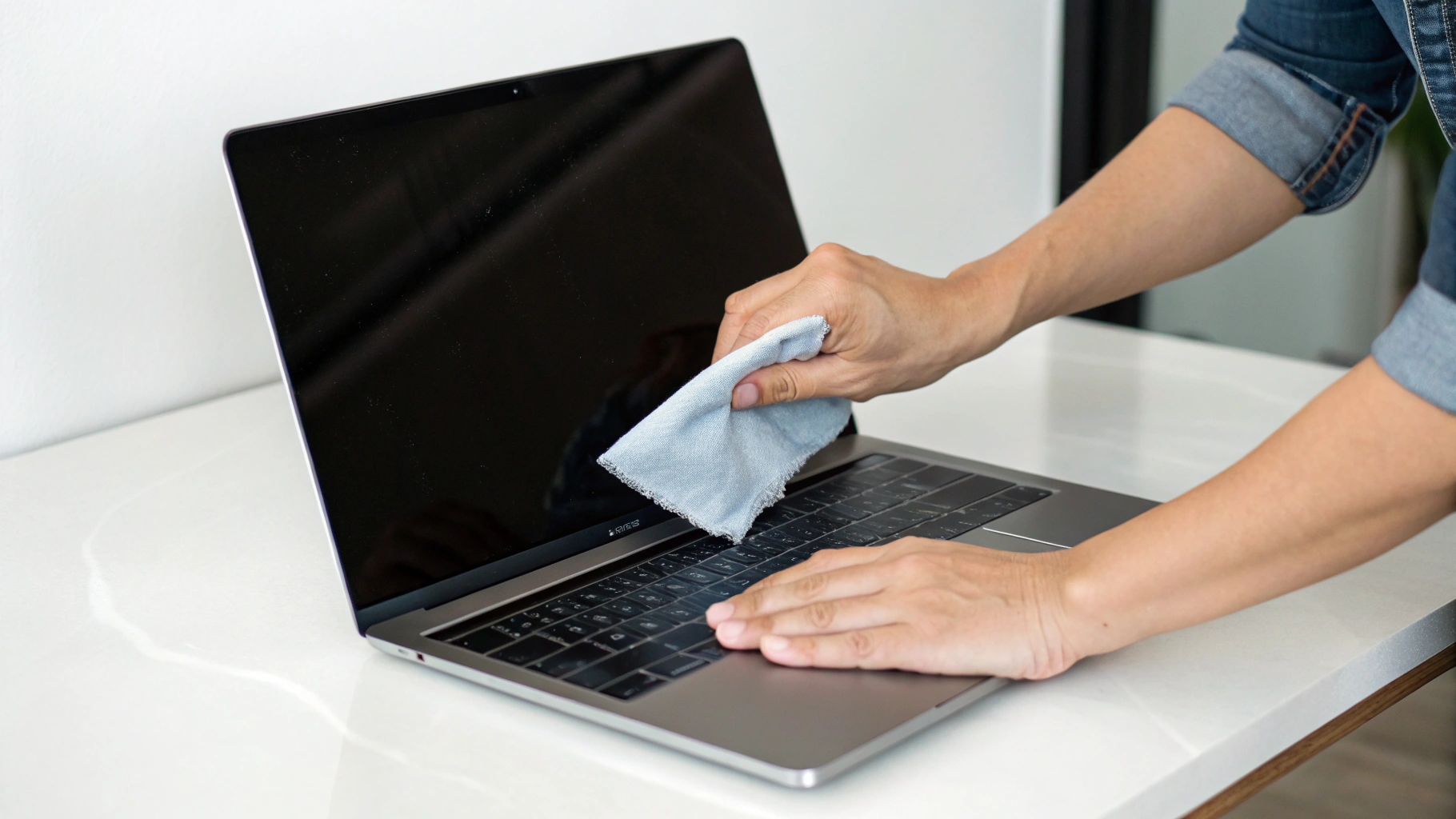 Установка приватного фильтра на экран MacBook: протирка и крепление