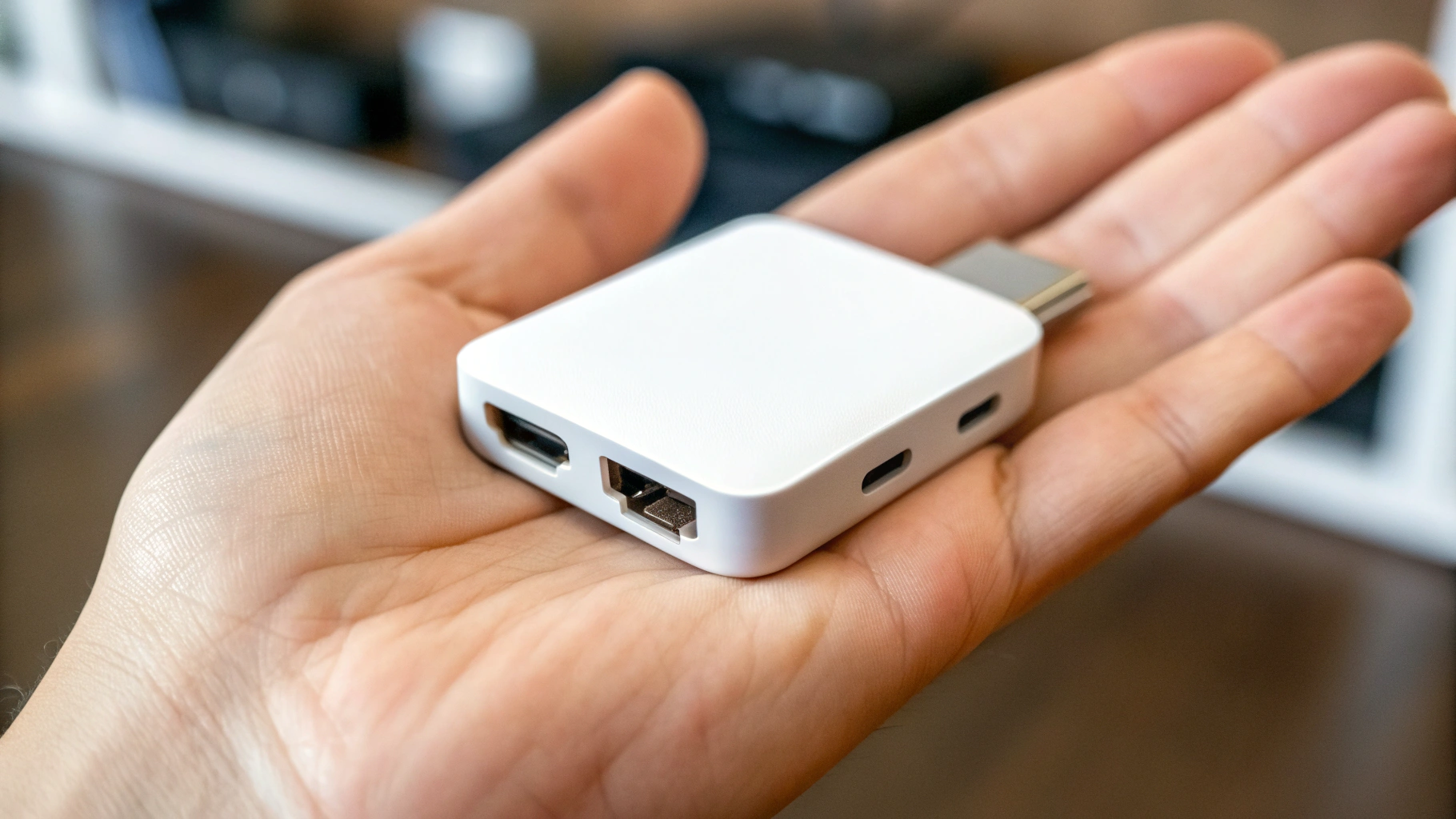 Мини‑донгл Apple TV Stick в руке: размер и разъём HDMI