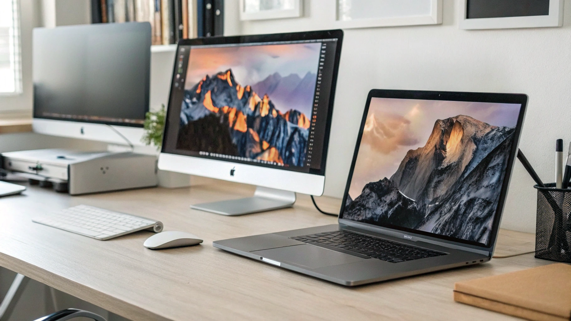 Рабочее место: MacBook Pro и два 6K‑монитора через док‑станцию