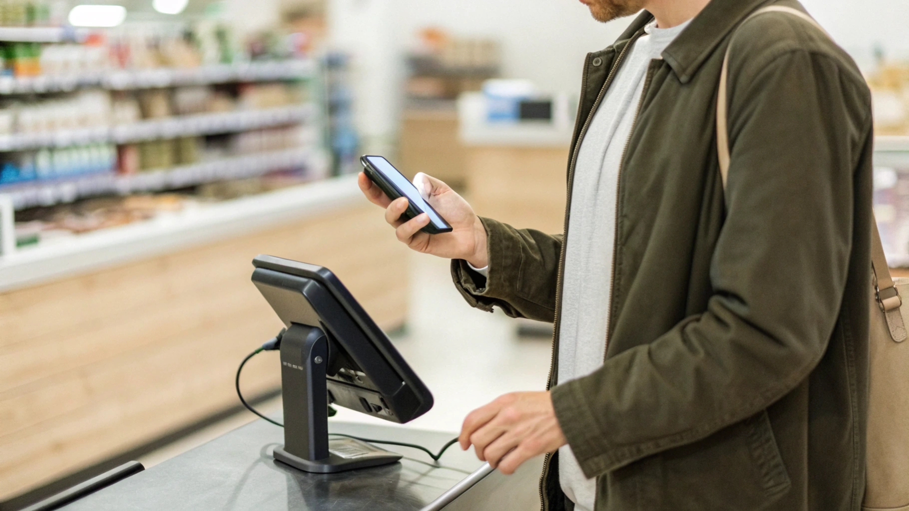 Покупатель проверяет камеру и NFC для бесконтактной оплаты на первом Android-смартфоне