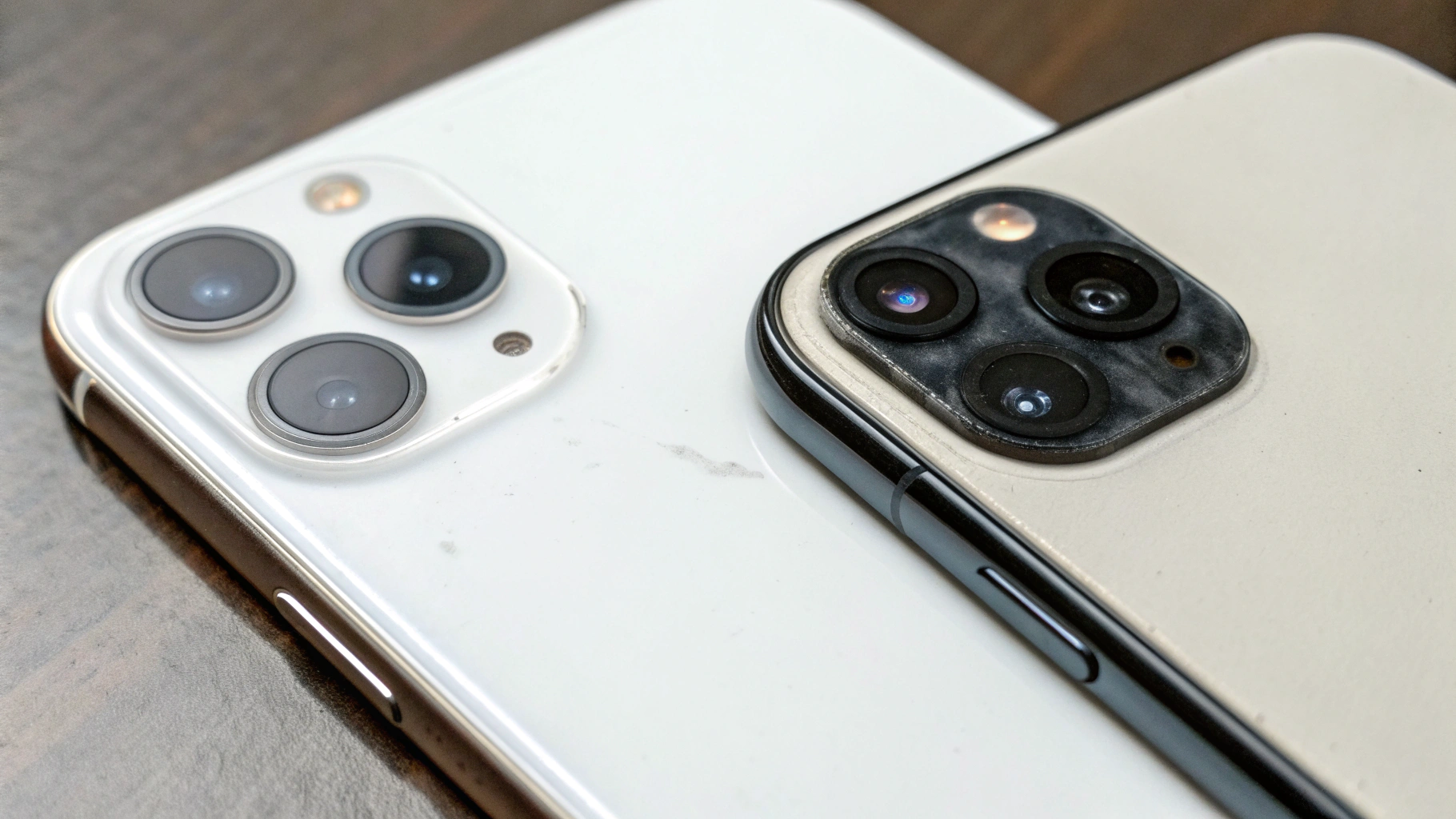 Крупный план модулей камер iPhone 15 Pro и iPhone 16 для наглядного сравнения