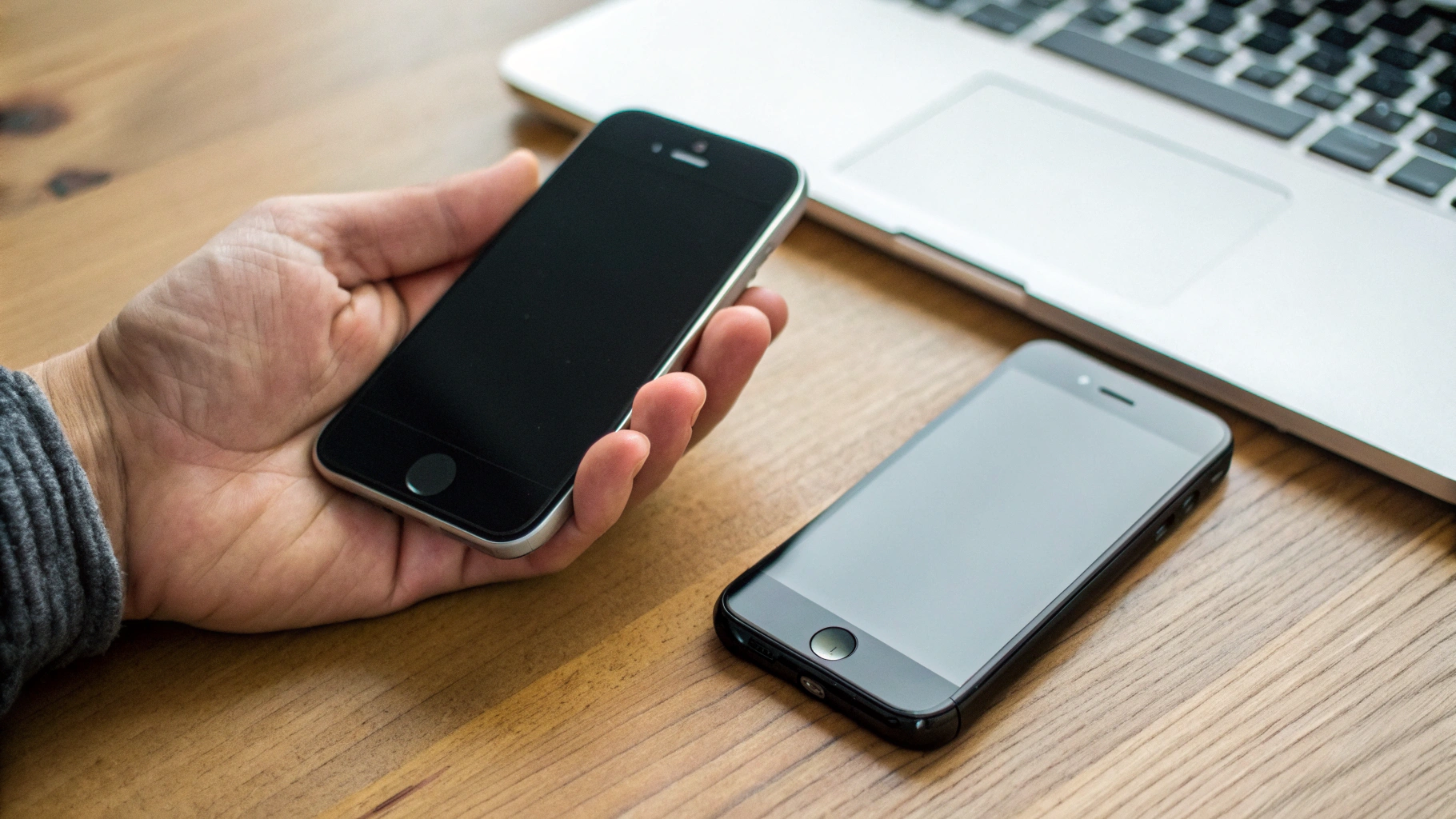 iPhone mini и компактный Android-смартфон рядом в руке для сравнения размеров