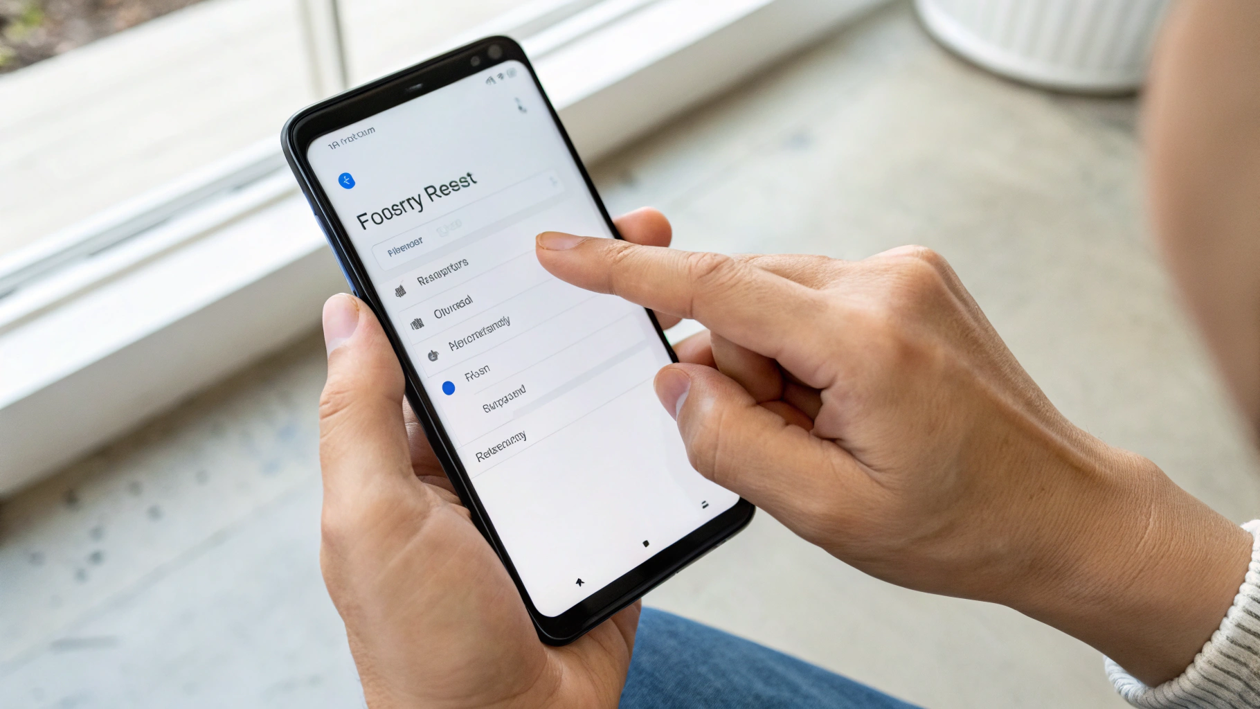 Смартфон Android с открытым меню сброса настроек перед продажей