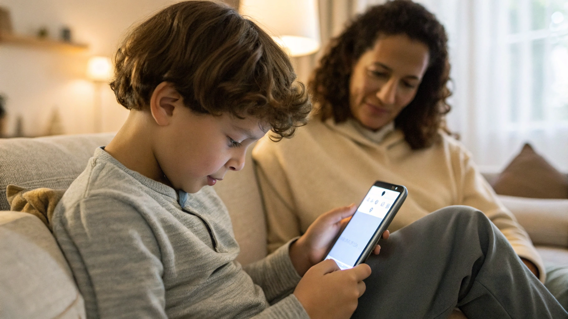 Ребёнок пользуется режимом Samsung Kids под присмотром родителя