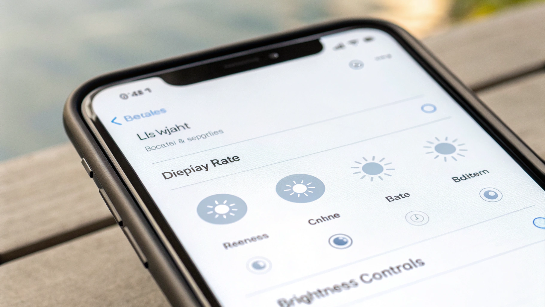 Настройки экрана смартфона с выбором частоты обновления и яркости