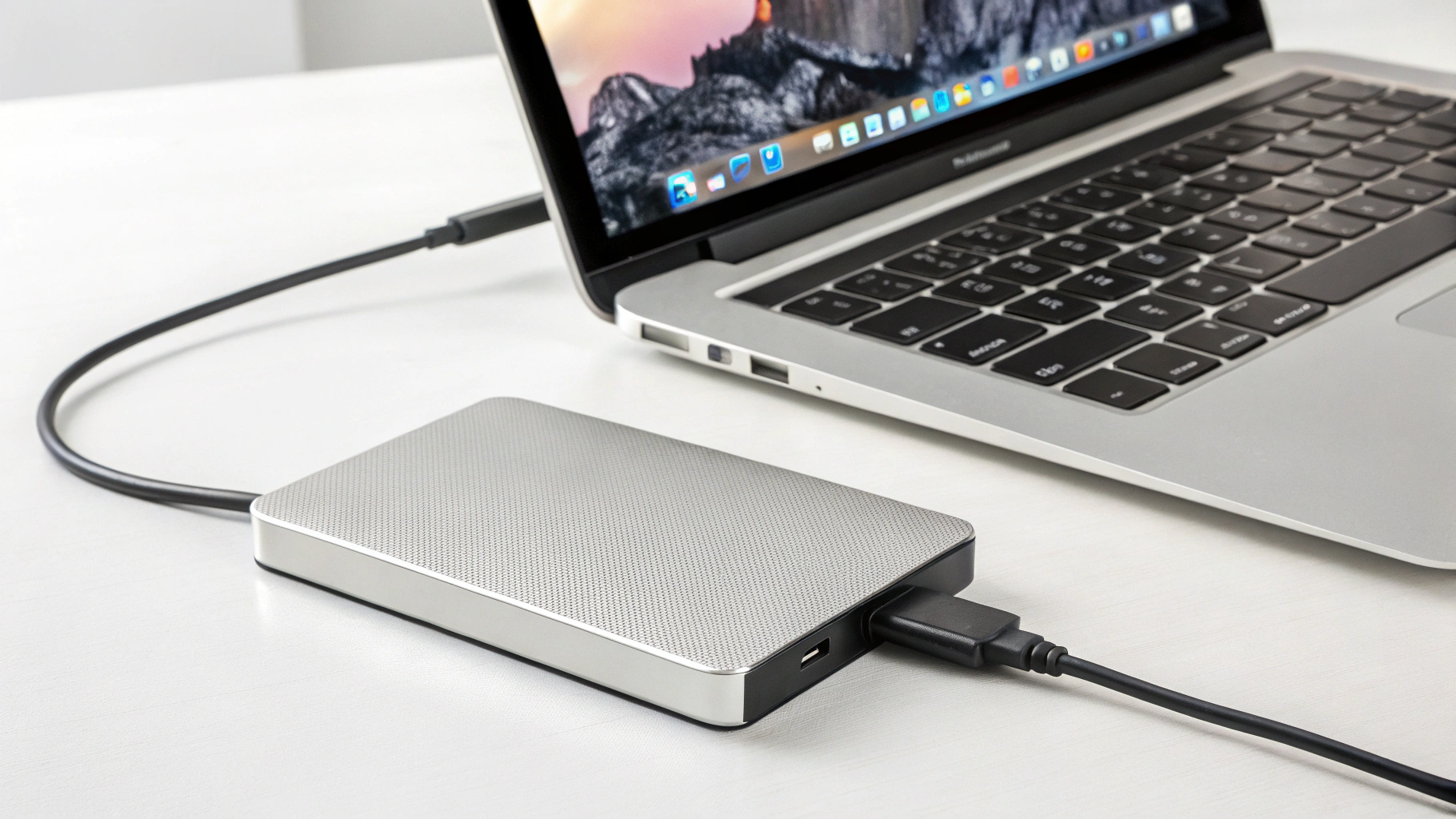 Внешний диск подключён к MacBook во время настройки резервного копирования Time Machine