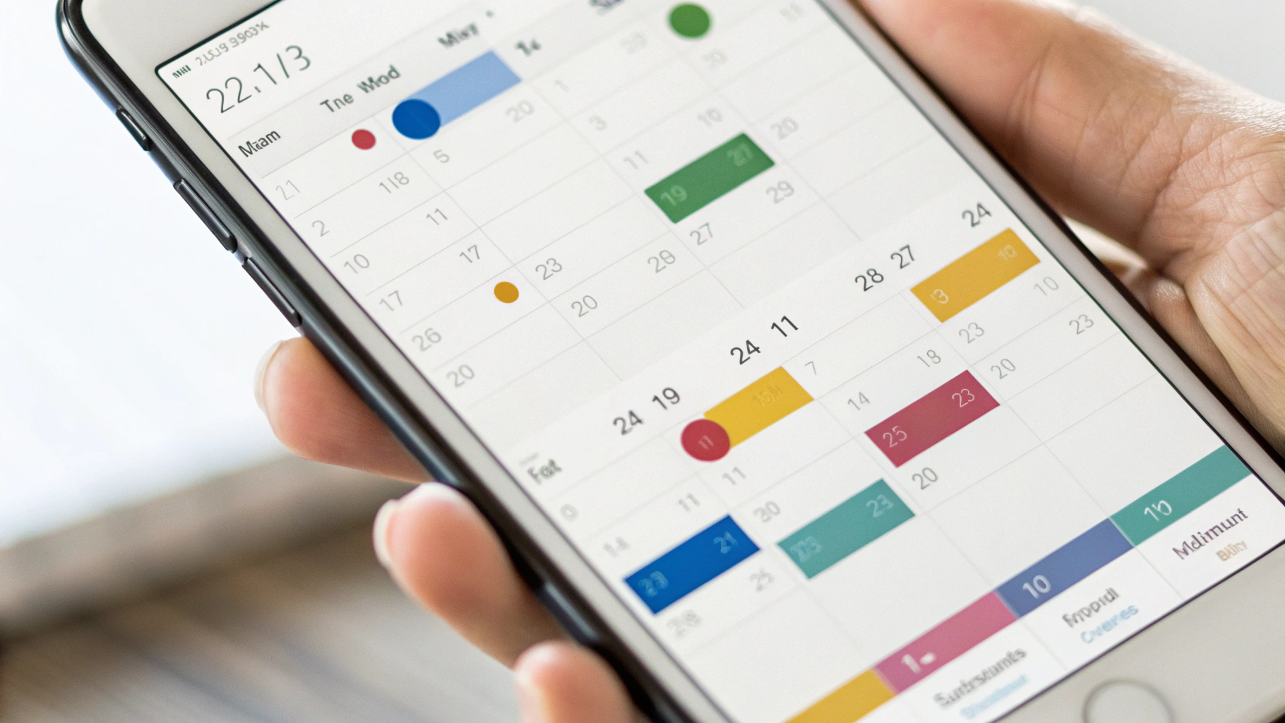 Экран смартфона с открытым общим семейным календарем