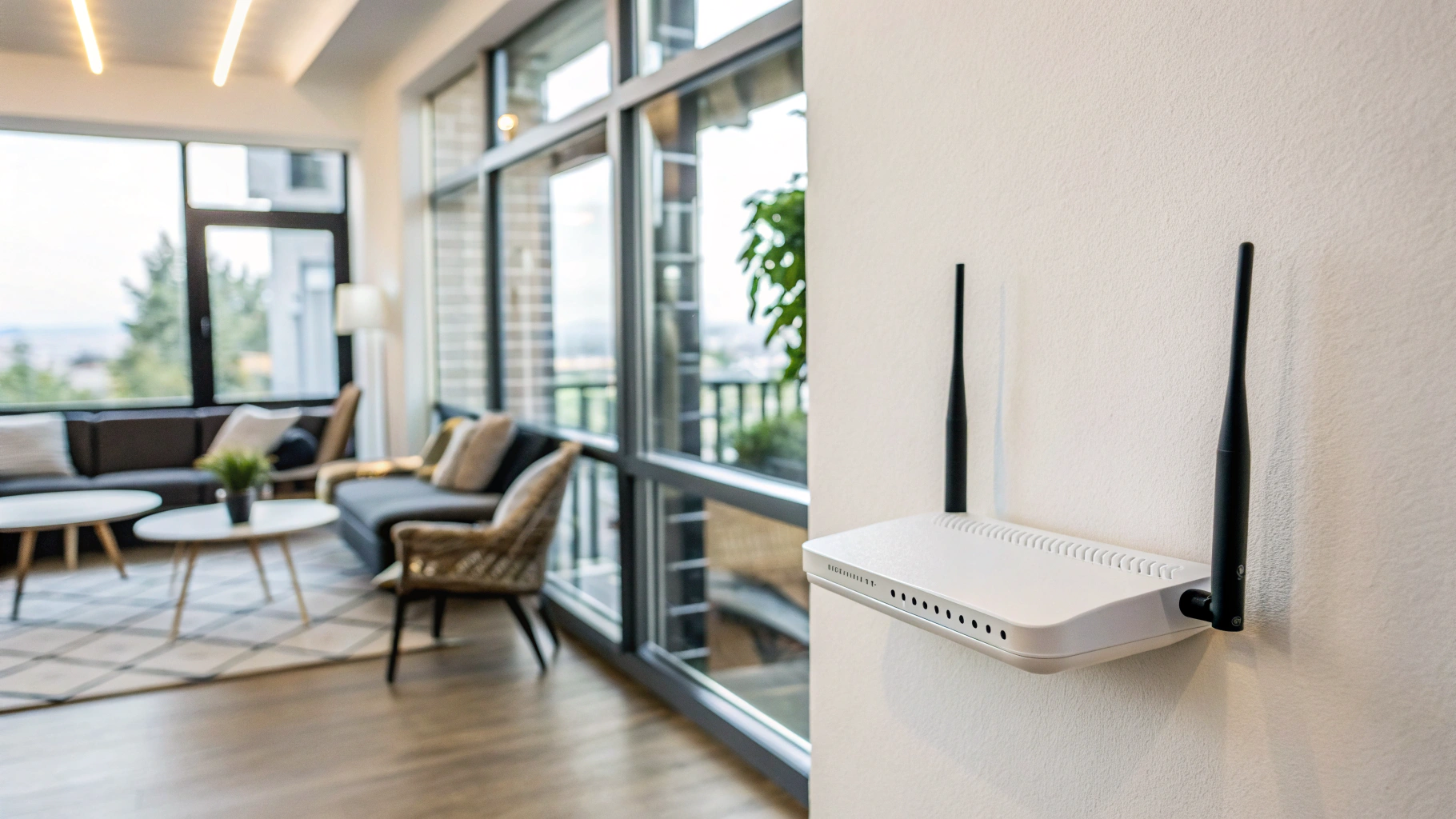Роутер, размещённый выше уровня стола для лучшего покрытия Wi‑Fi