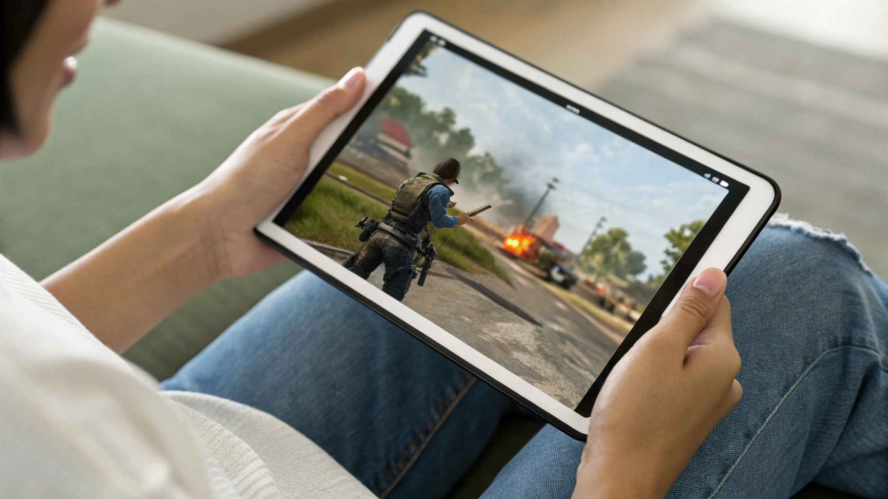 Игрок запускает динамический шутер на iPad Pro с плавной картинкой