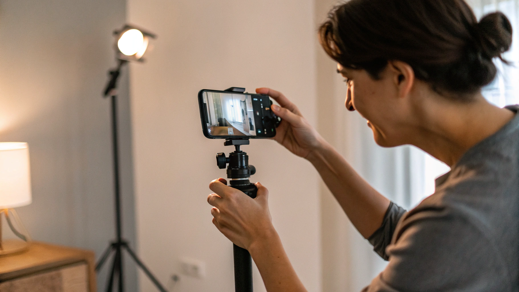 Покупатель проверяет камеры и запись видео на подержанном Samsung