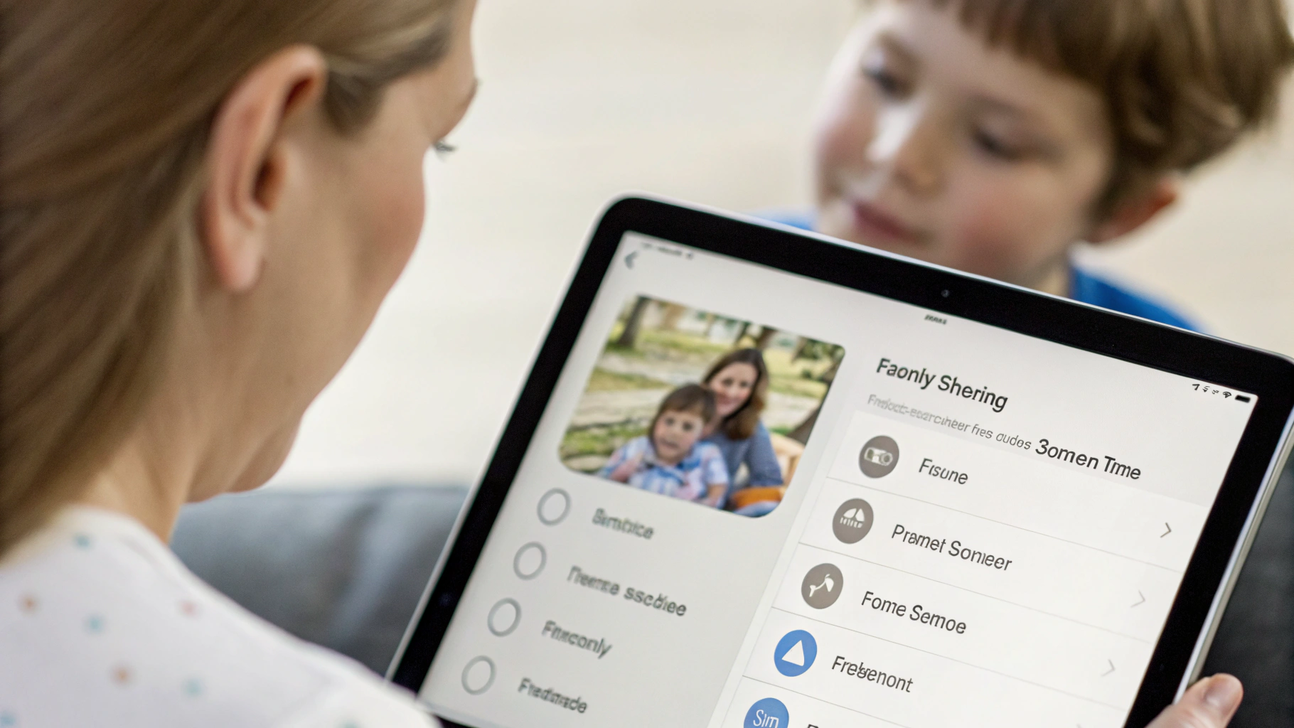 Экран iPad с настройками семейного доступа и экранного времени