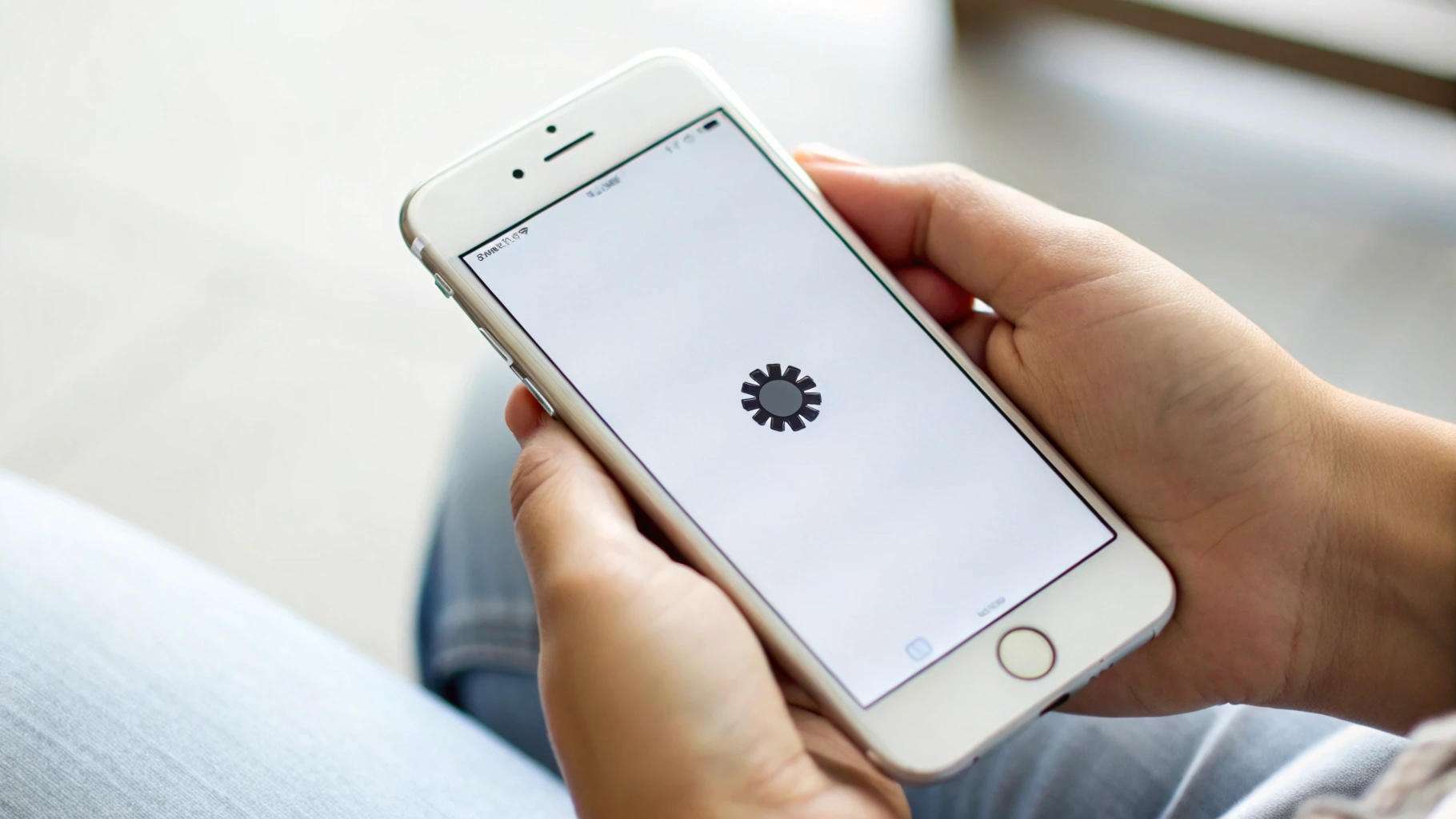 Айфон в руке с открытым экраном обновления iOS